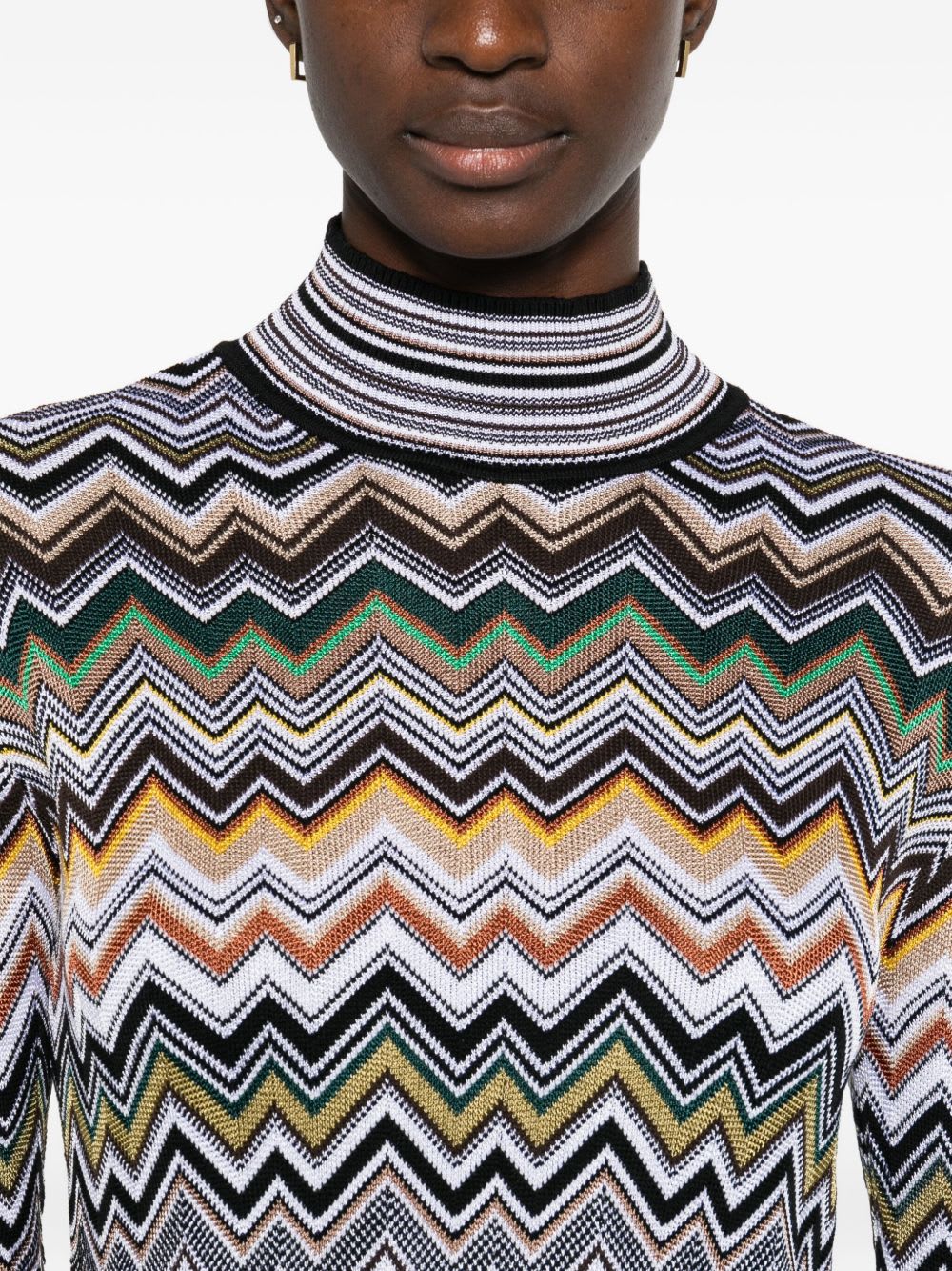 Missoni Midi Dress With Chevron Design And Long Sleeves In Gray