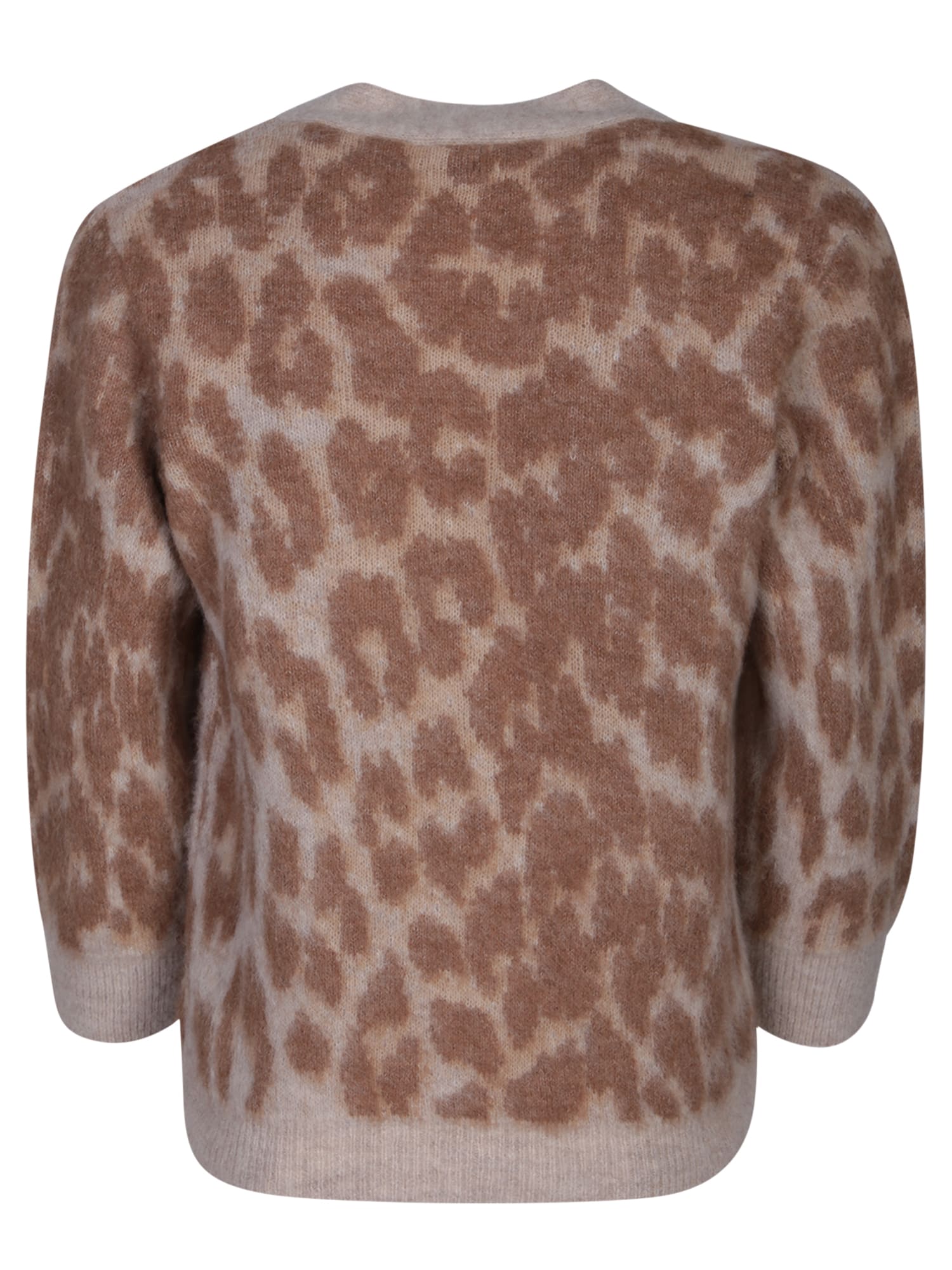 Shop Ganni Jacquard Leopard Cardigan In Beige