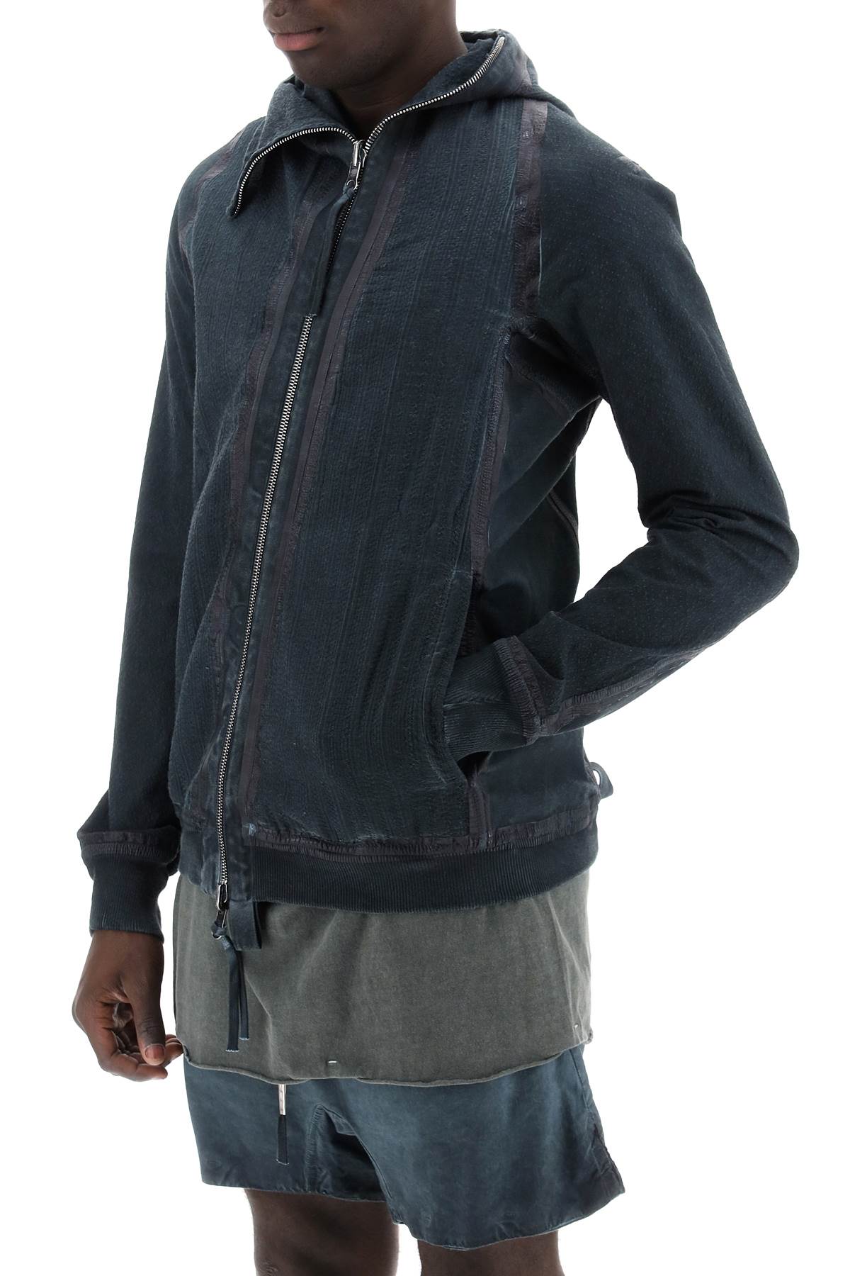 Shop Boris Bidjan Saberi Hybrid Sweatshirt With Zip And Hood In Faded Alga (grey)