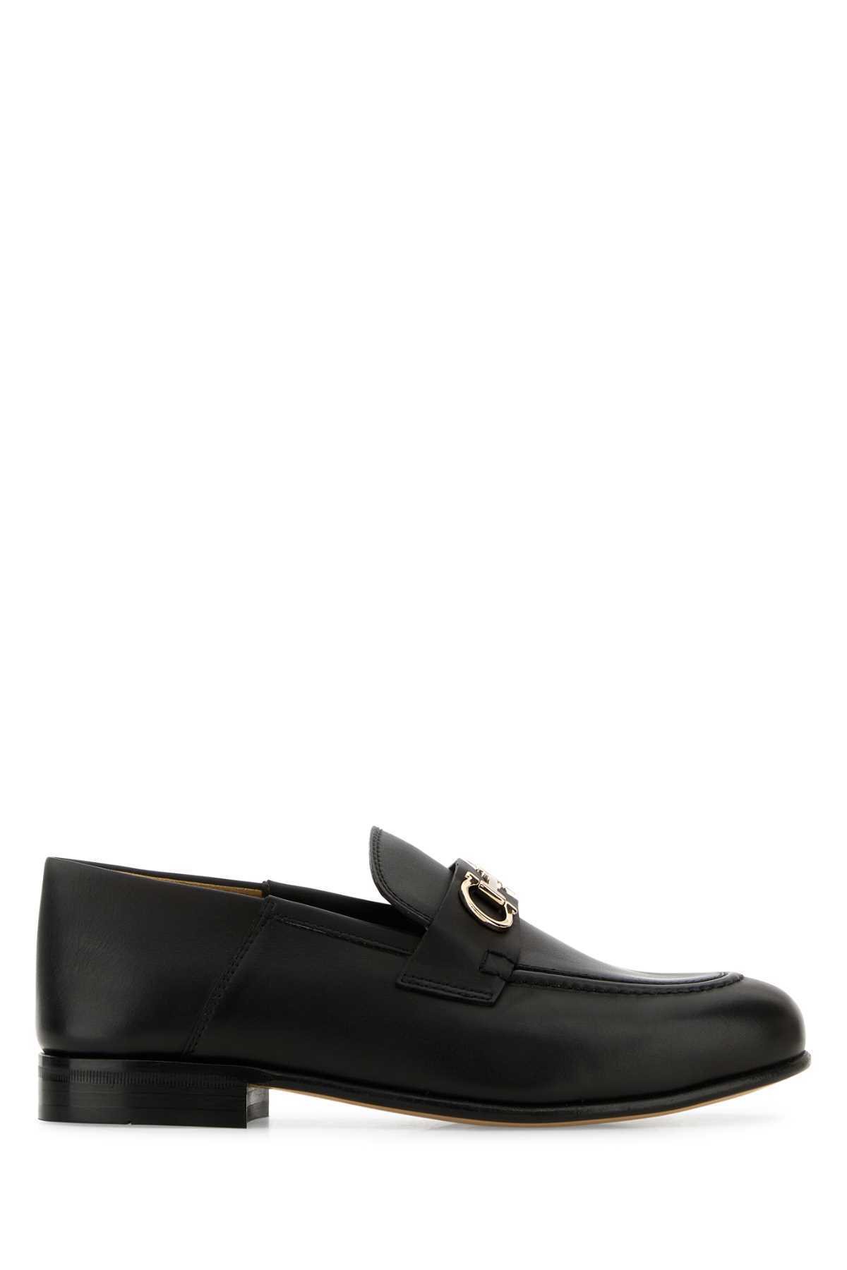 Ferragamo Black Leather Ottone Loafers