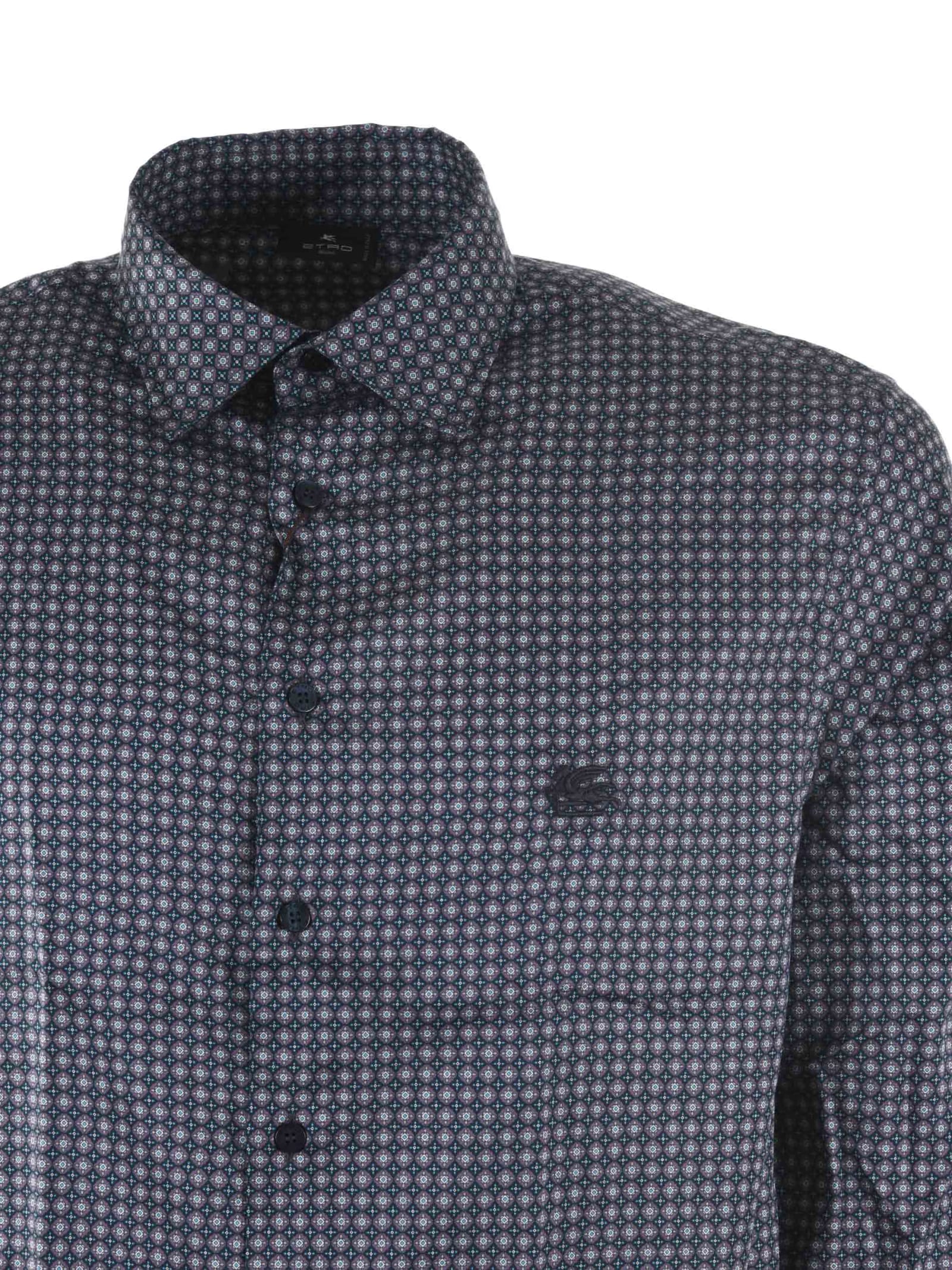 Shop Etro Shirt In Grigio Scuro/blu Scuro