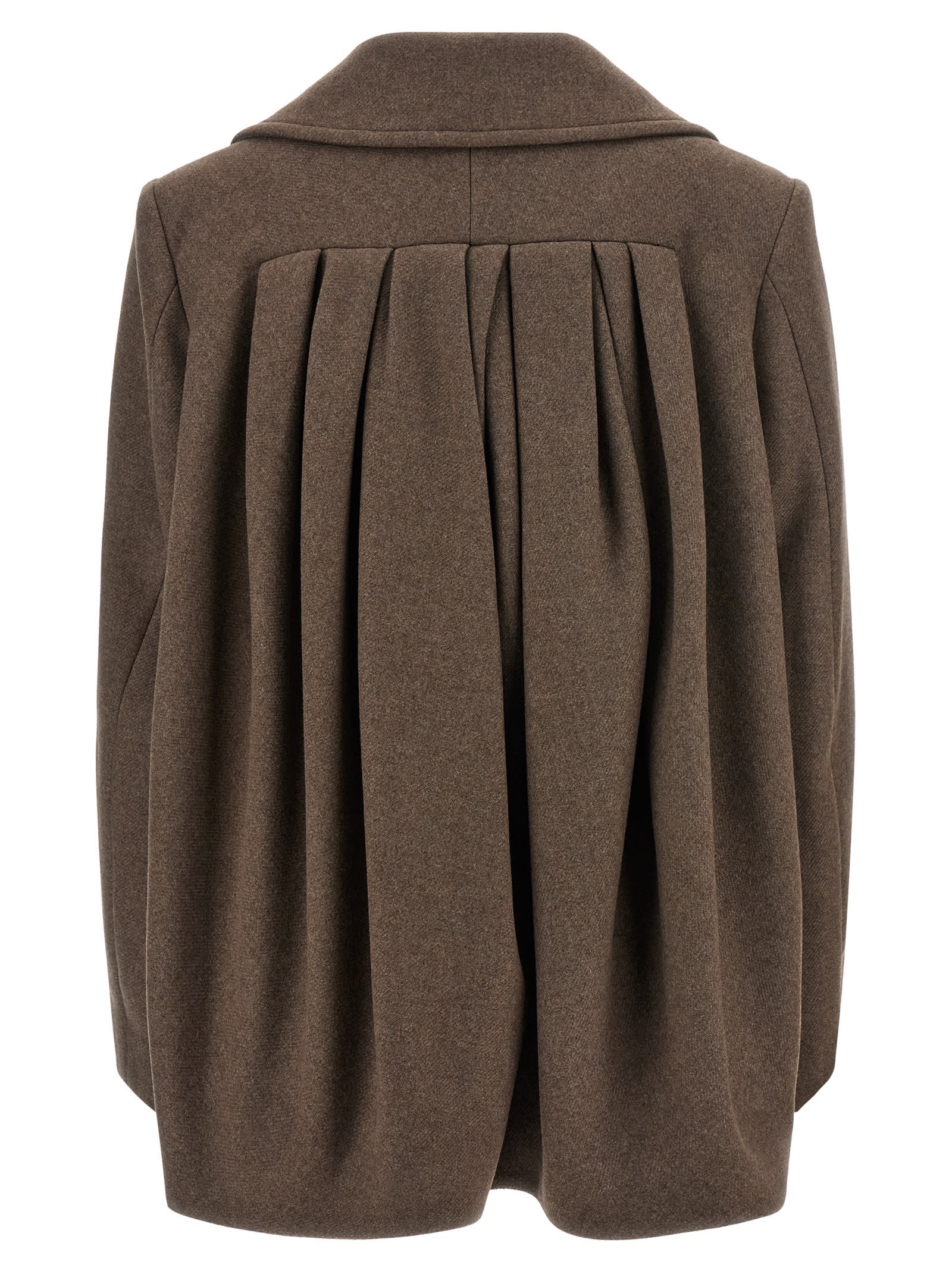 Dries Van Noten Pleated Back Double-breasted Coat With Lapels And Pockets In Brown