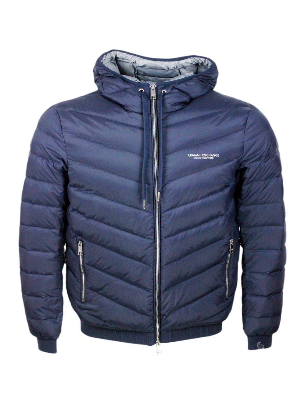 Light Down Jacket In Real Goose Down With Integrated Hood And Logoed Elastic At The Bottom