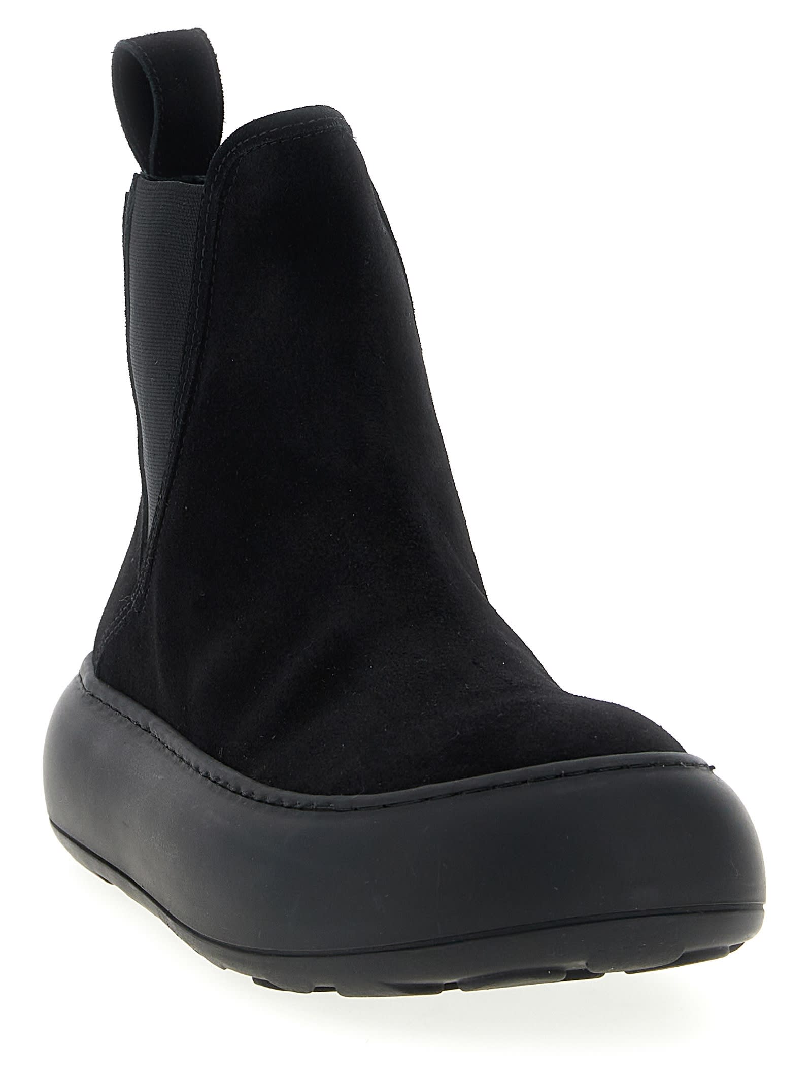 Moschino Round Toe Boots With Elastic Side Panels In Black