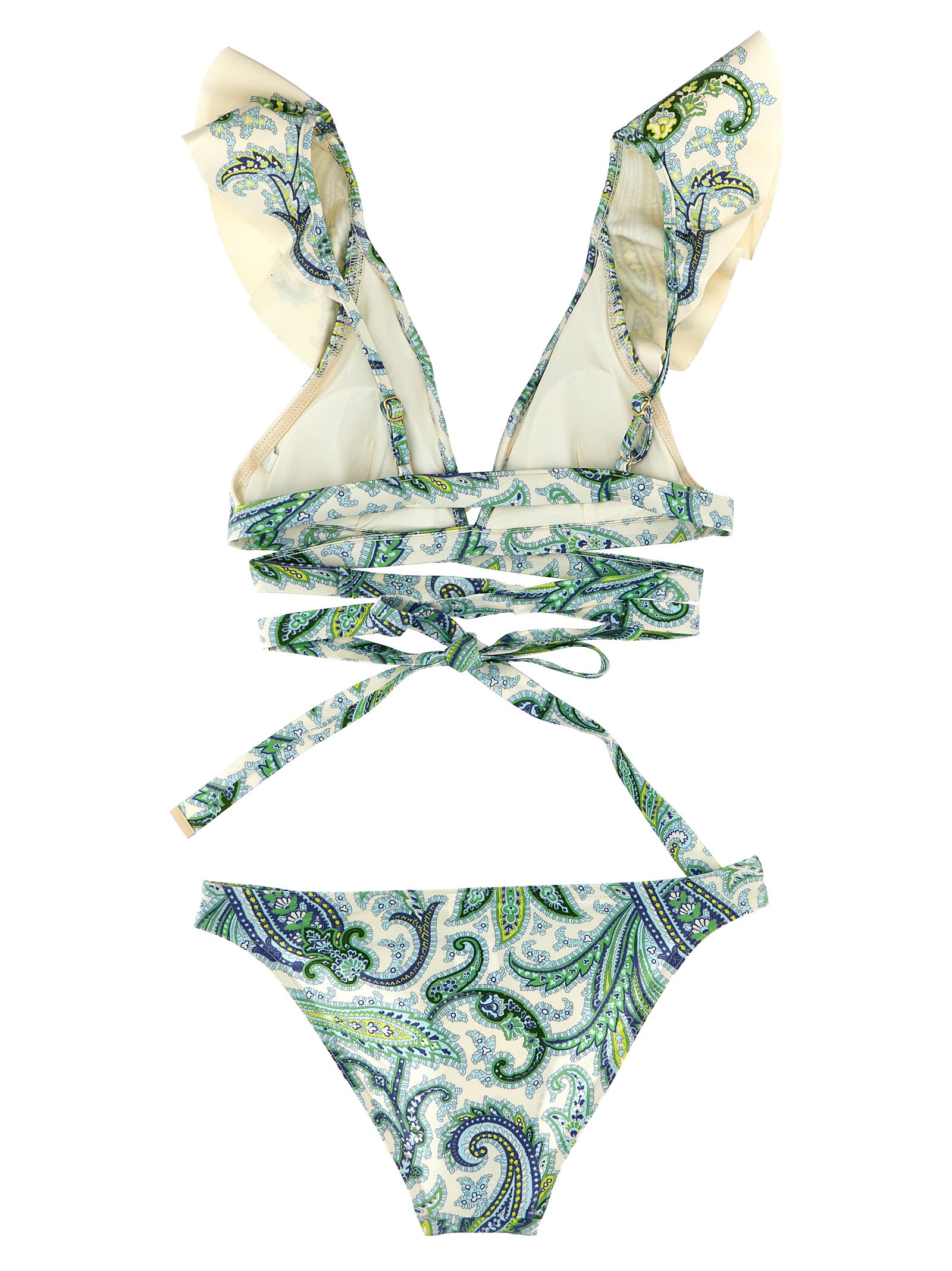 Shop Zimmermann Ottie Ruffle Bikini In Green