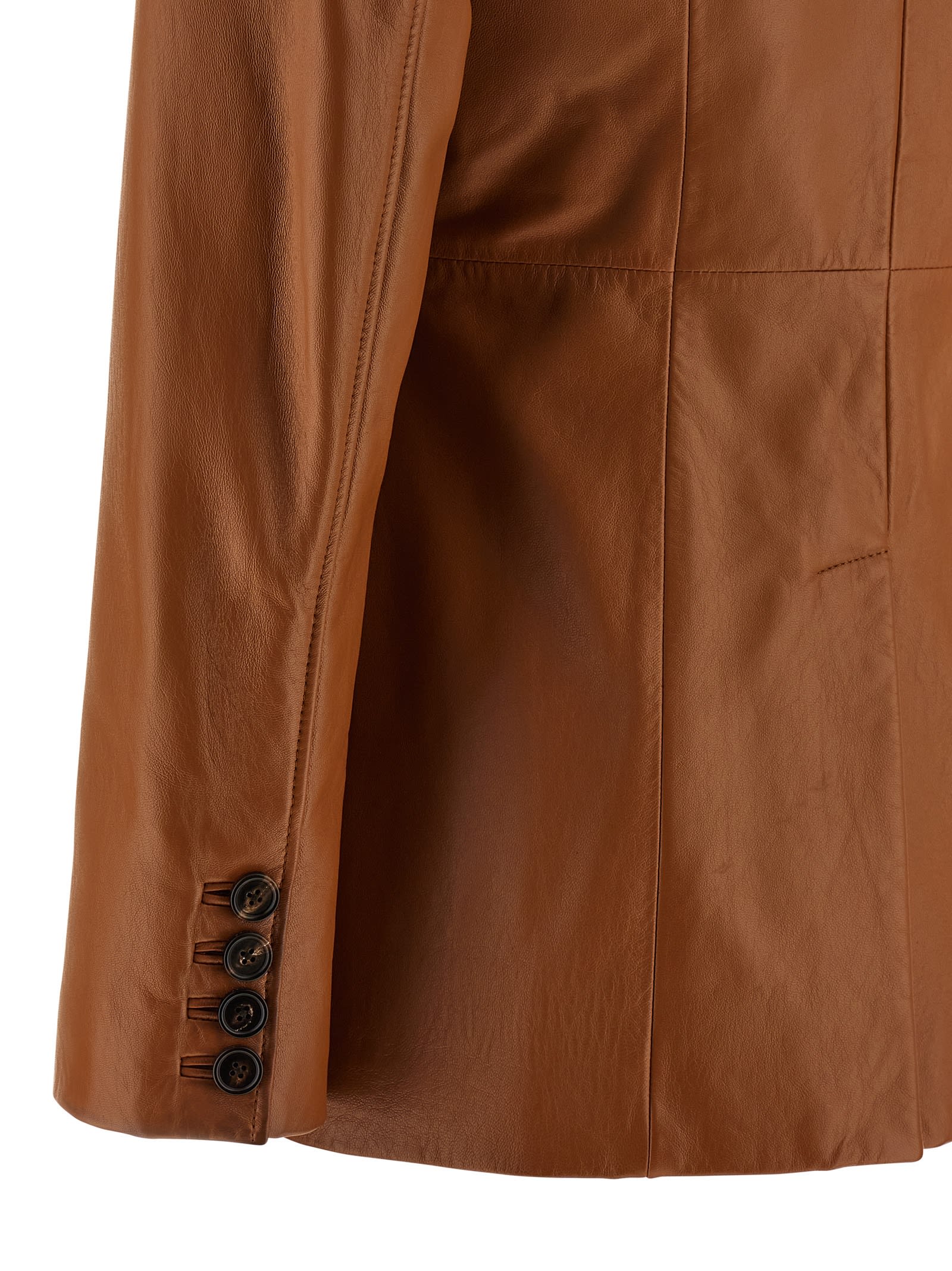 Chloé Structured Leather Blazer Notched Lapel In Brown