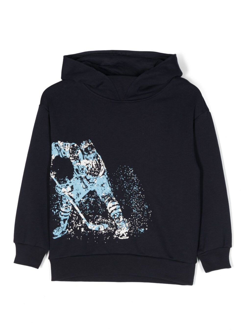 IL GUFO BLACK HOODIE AND TWO-TONE PRINT IN COTTON BOY