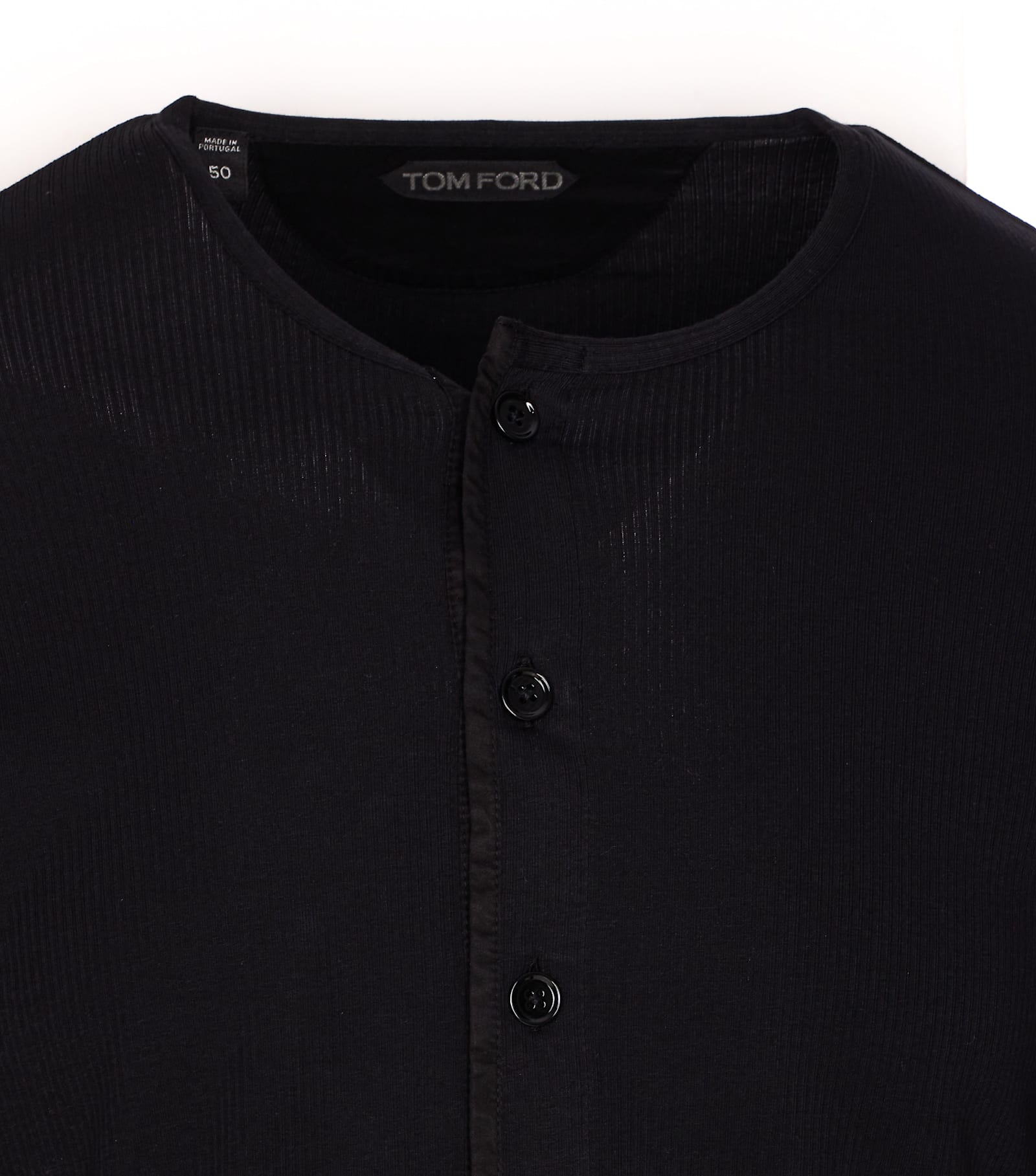 Tom Ford Mens Black Henley Ribbed Relaxed-fit Cotton-blend T-shirt In Black