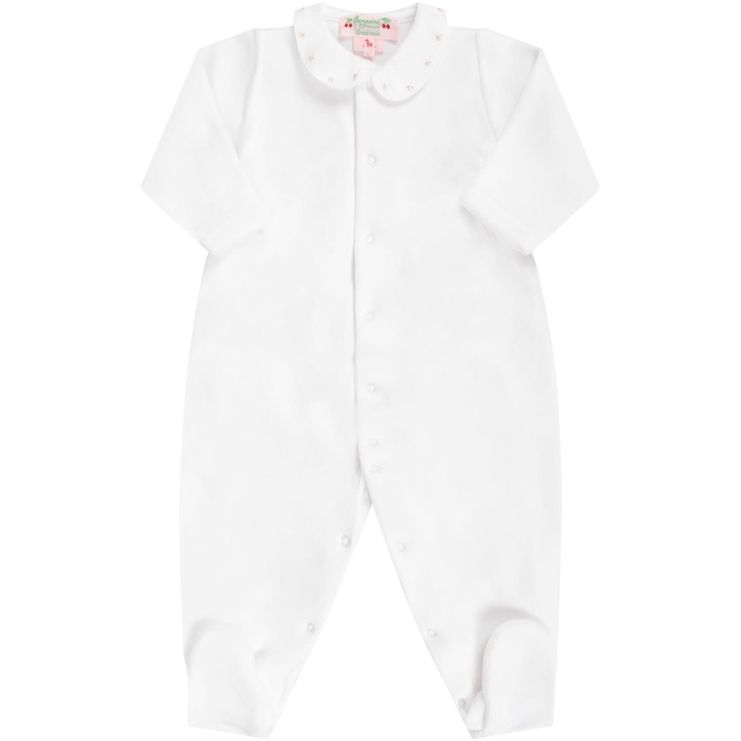 Bonpoint Bonpoint White Babygirl Babygrow With Gold Cherries White