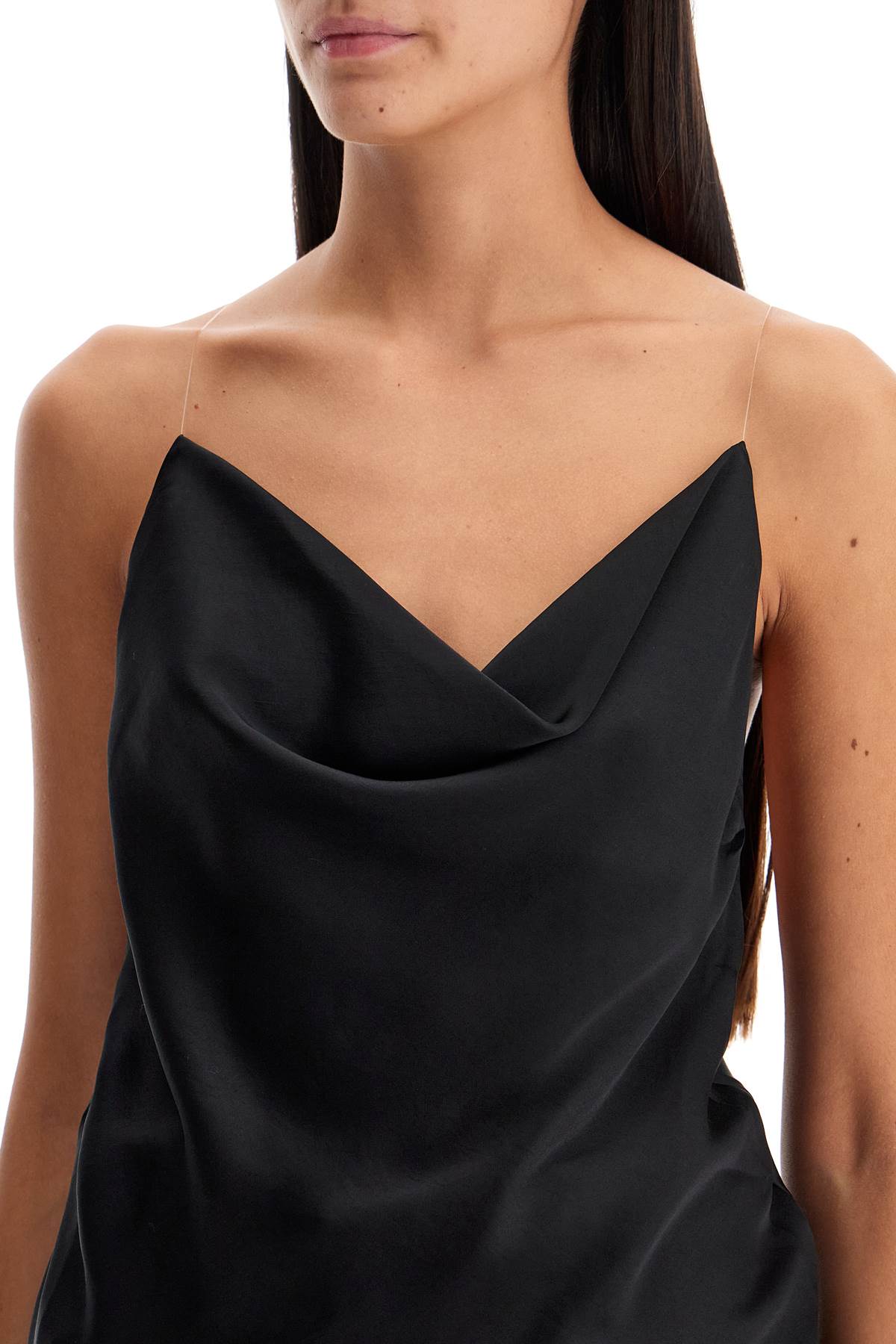 Shop Y/project Satin Top With Draped Neckline And Low In Evergreen Black (black)