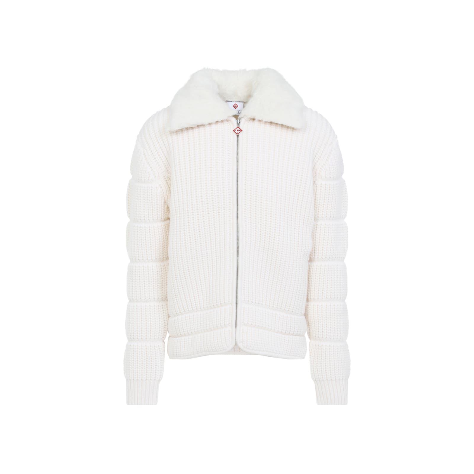 Casablanca White Merino Wool Ribbed Padded Jacket In White