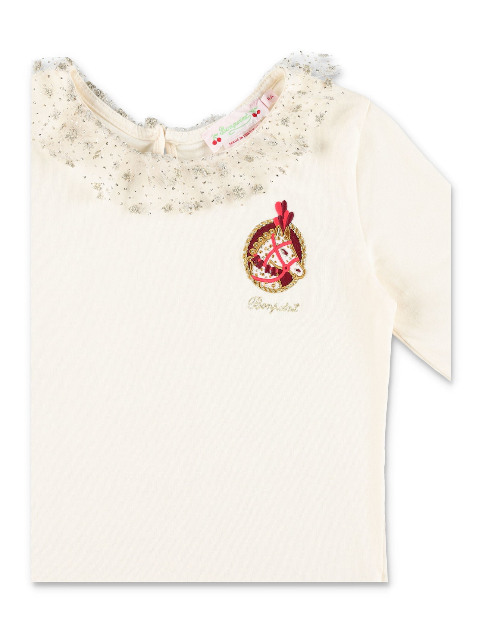Bonpoint Tidjany Embellished Patch-appliqué Cotton T-shirt In Neutral