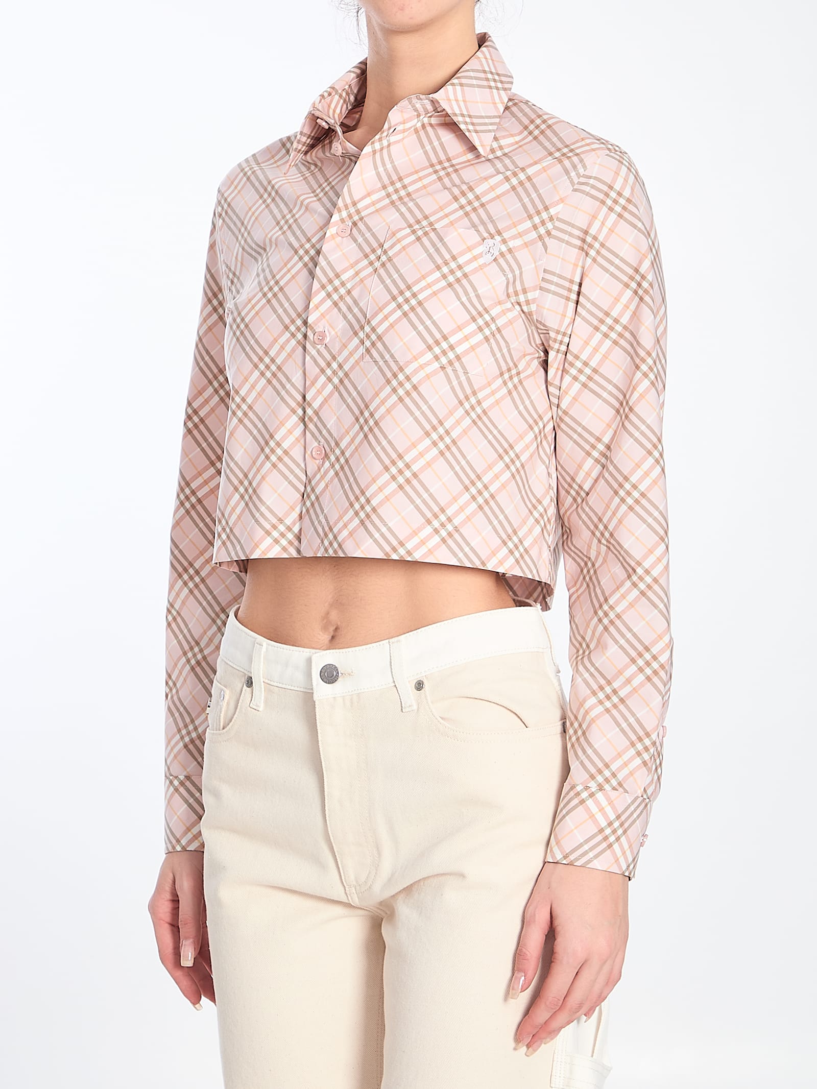 Burberry Vintage Check Cropped Buttoned Shirt In Beige