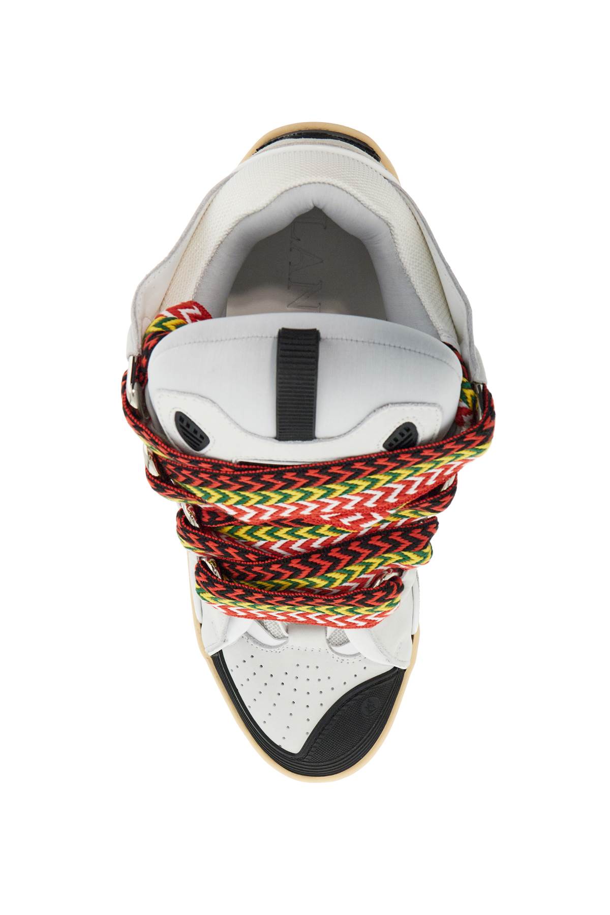 Lanvin White Sneakers With Textured Surfaces And Patterned Laces In White (pink)