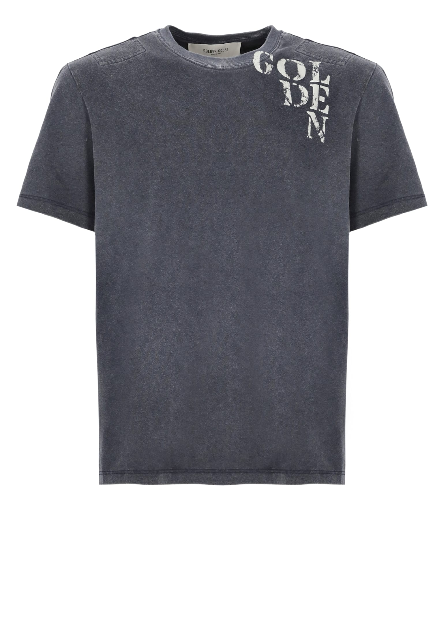Golden Goose Dark Blue Cotton T-shirt With Contrasting Logo In Blue