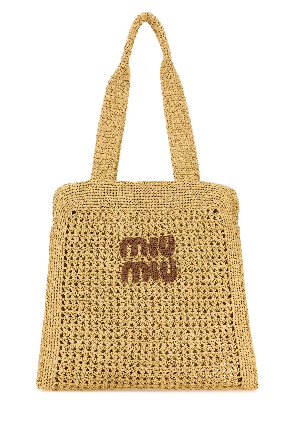 Miu Miu Beige Crochet Shopping Bag In Natural