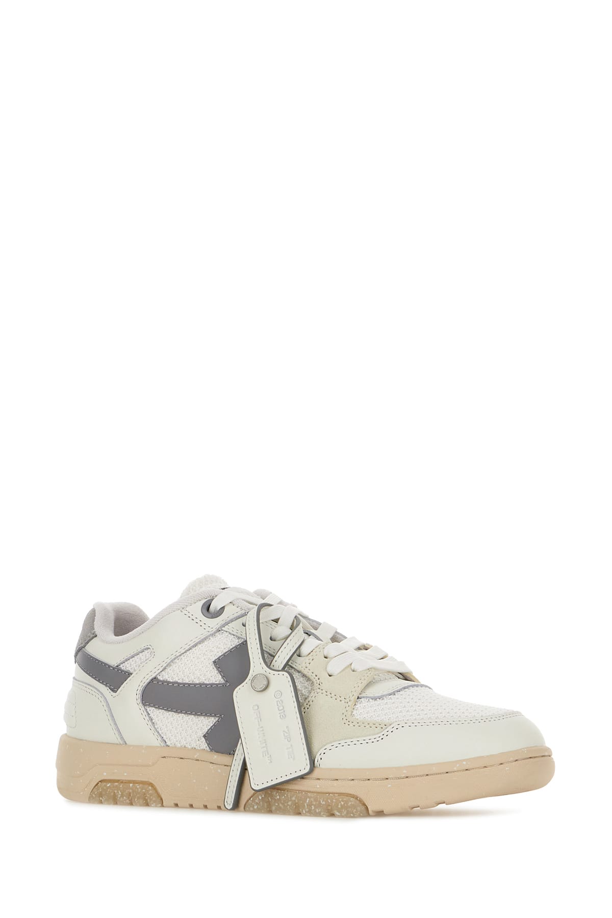 Shop Off-white Two-tone Leather And Polyester Out Off Office Sneakers In White Grey