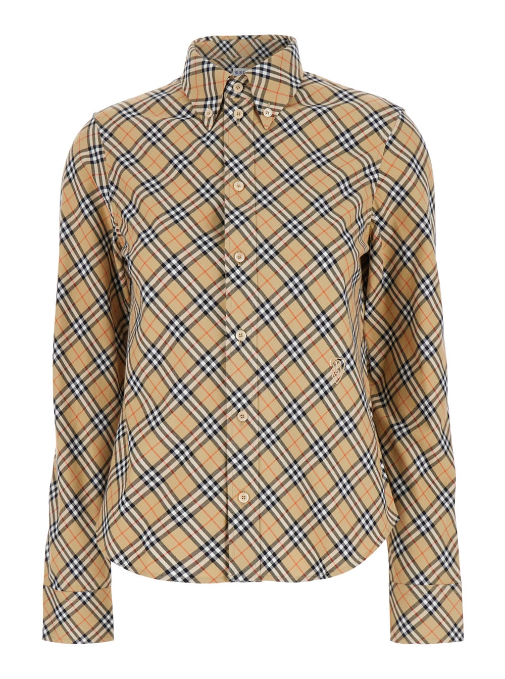 Shop Burberry Beige Shirt With All-over Check Motiv In Cotton Woman