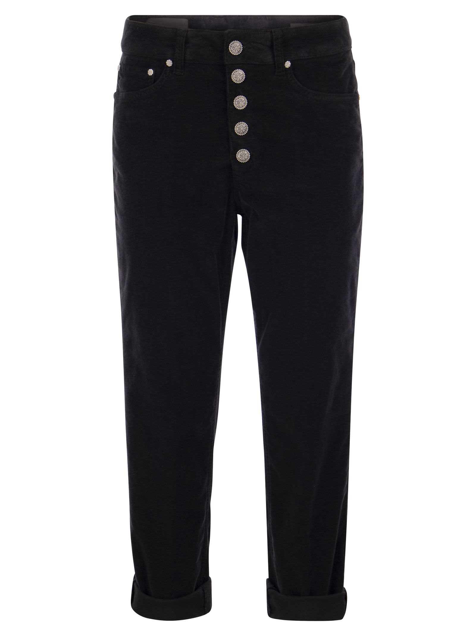 Shop Dondup Koons - Multi-striped Velvet Trousers With Jewelled Buttons In Black