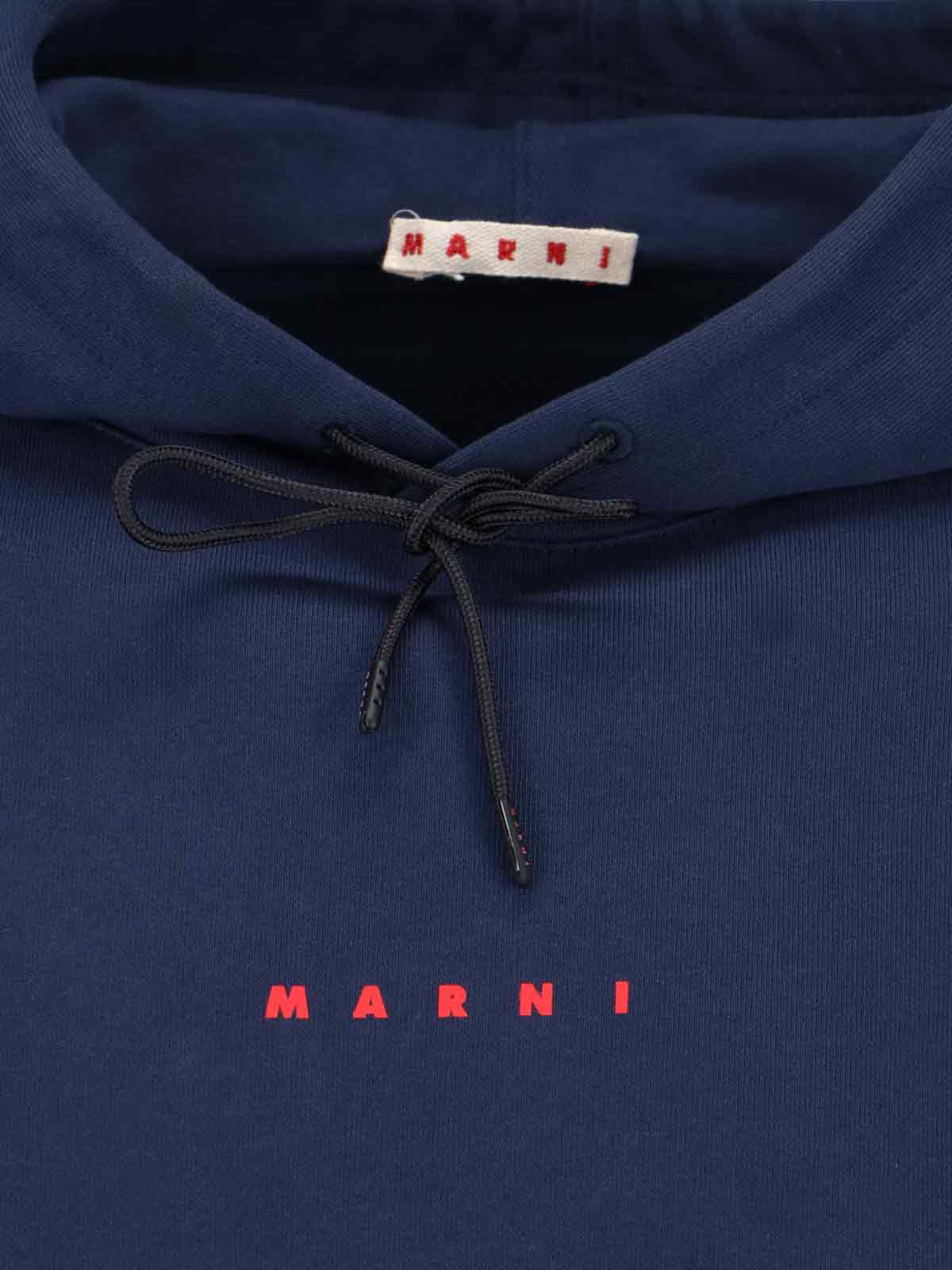 Shop Marni Logo Hoodie In Blue