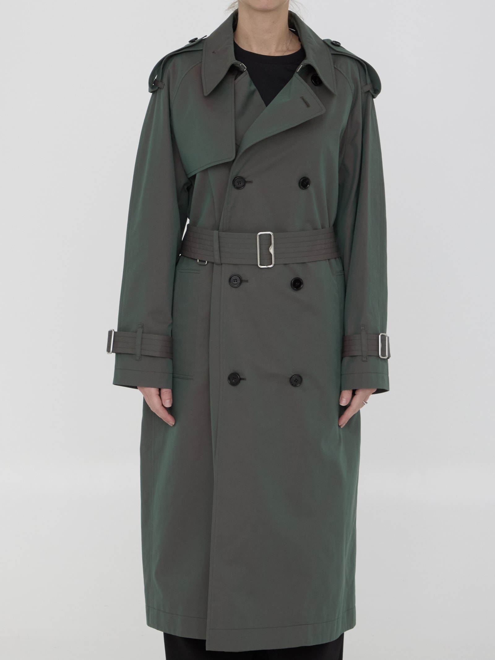 Shop Burberry Cotton Long Trench Coat In Green