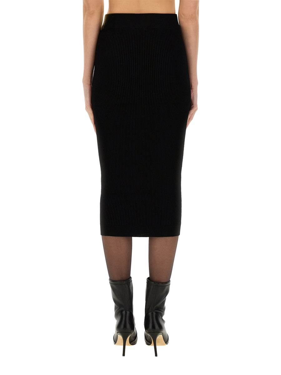 Shop Balmain Knitted Midi Skirt In Black