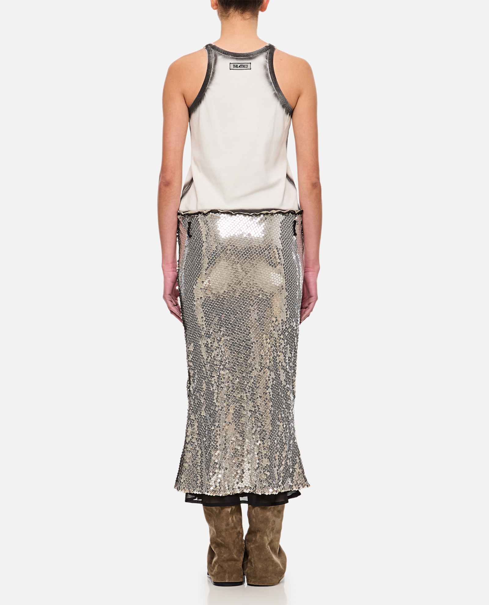 Attico White And Silver Midi Dress In Multi