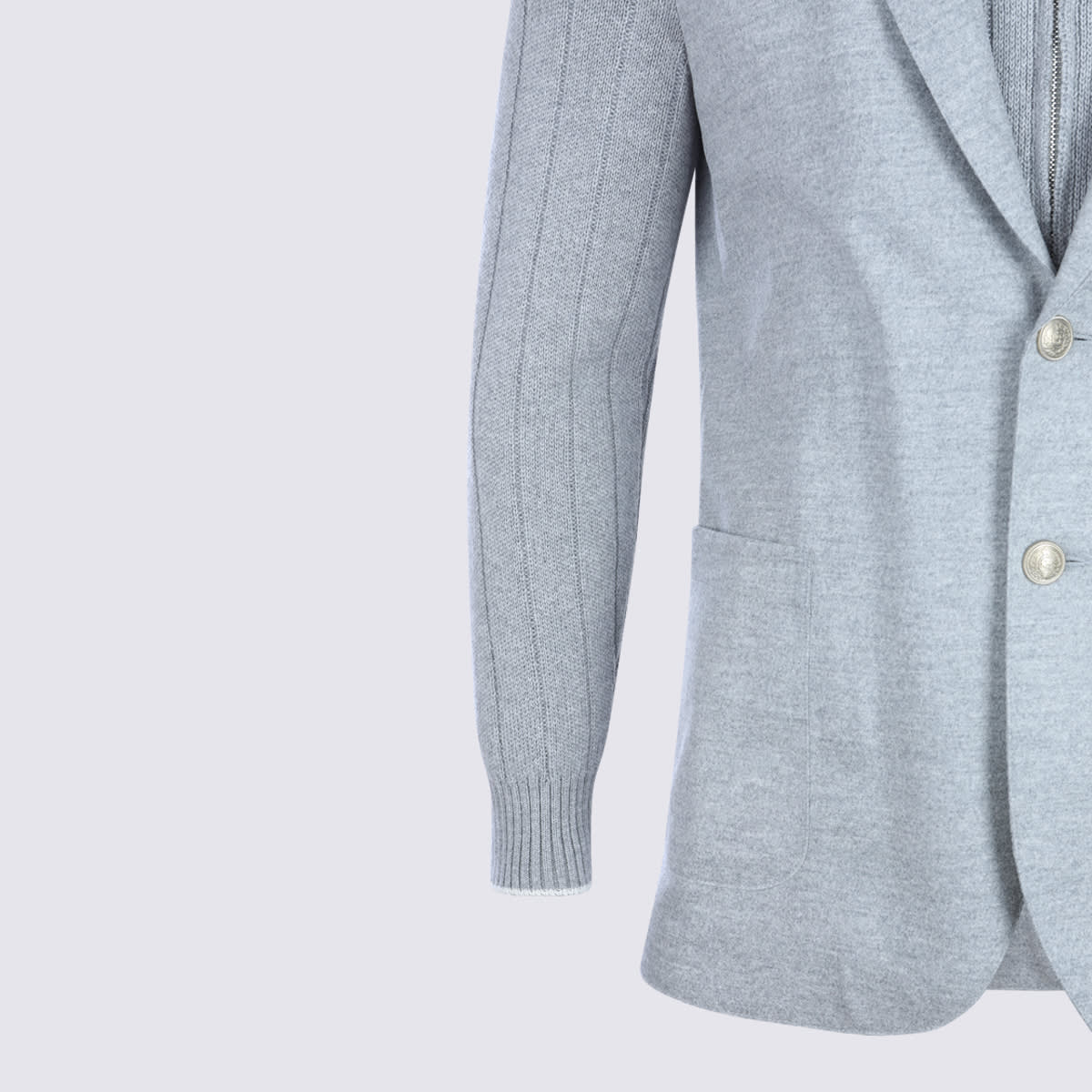 Eleventy Knitted-sleeve Two-button Jacket In Blue
