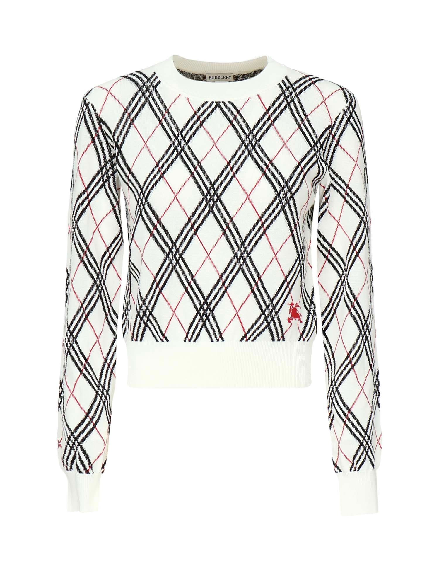 Burberry Argyle Cropped Sweaterb In White