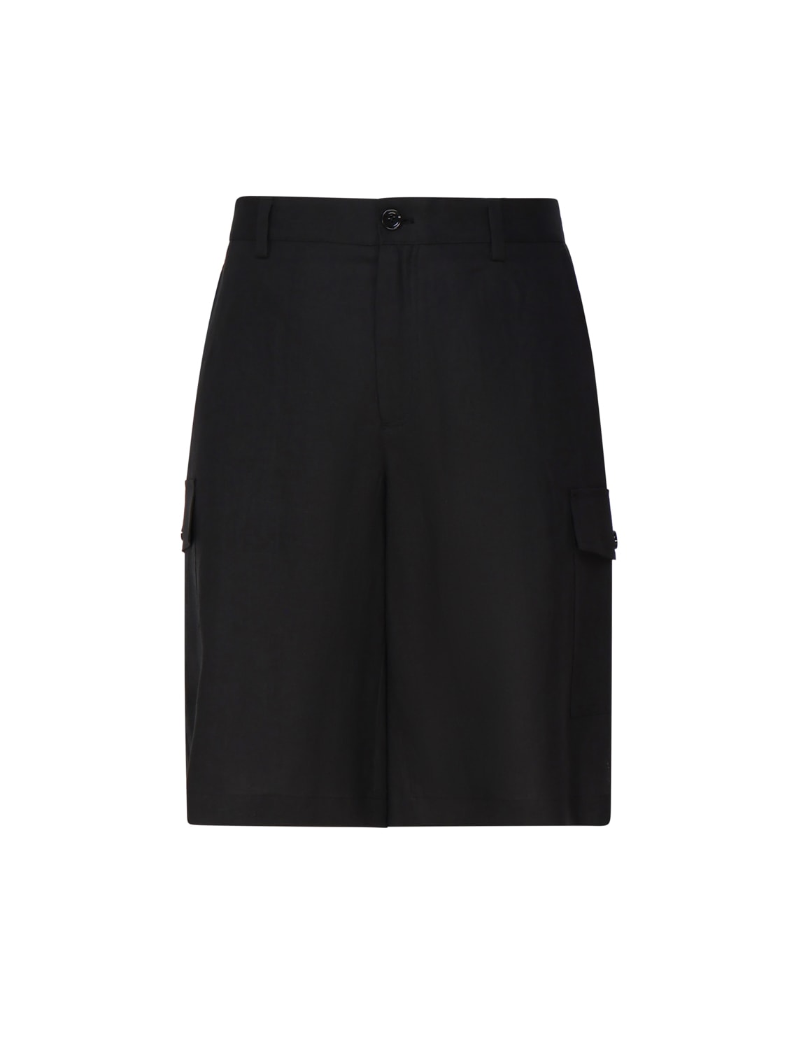 Shop Dolce & Gabbana Linen Cargo Shorts With Plaque In Black