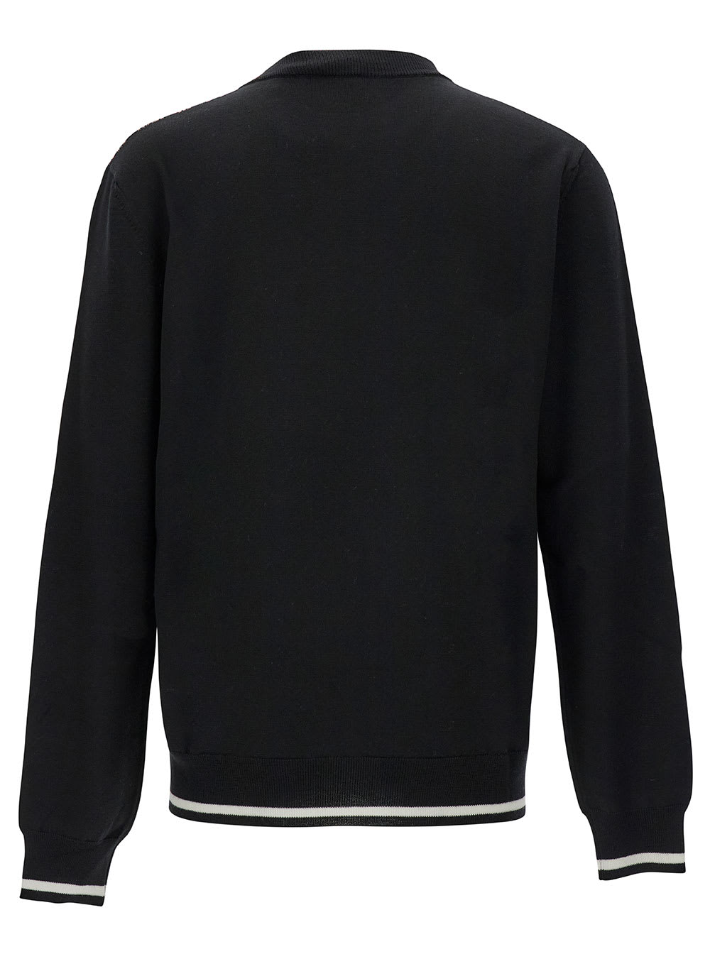 Shop Balmain Black Sweater With Mini Monogram In Wool Man