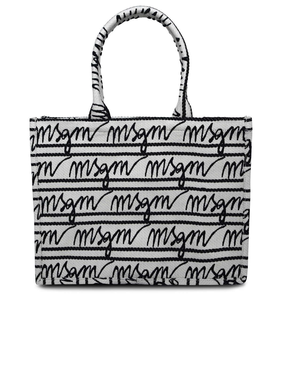 Shop Msgm Medium Tote Two-tone Tela Bag In Ecru/black