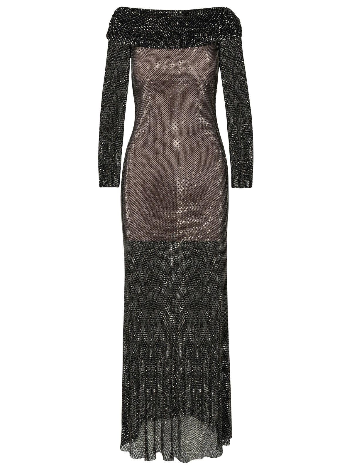 self-portrait Rhinestone Dress In Black Polyester
