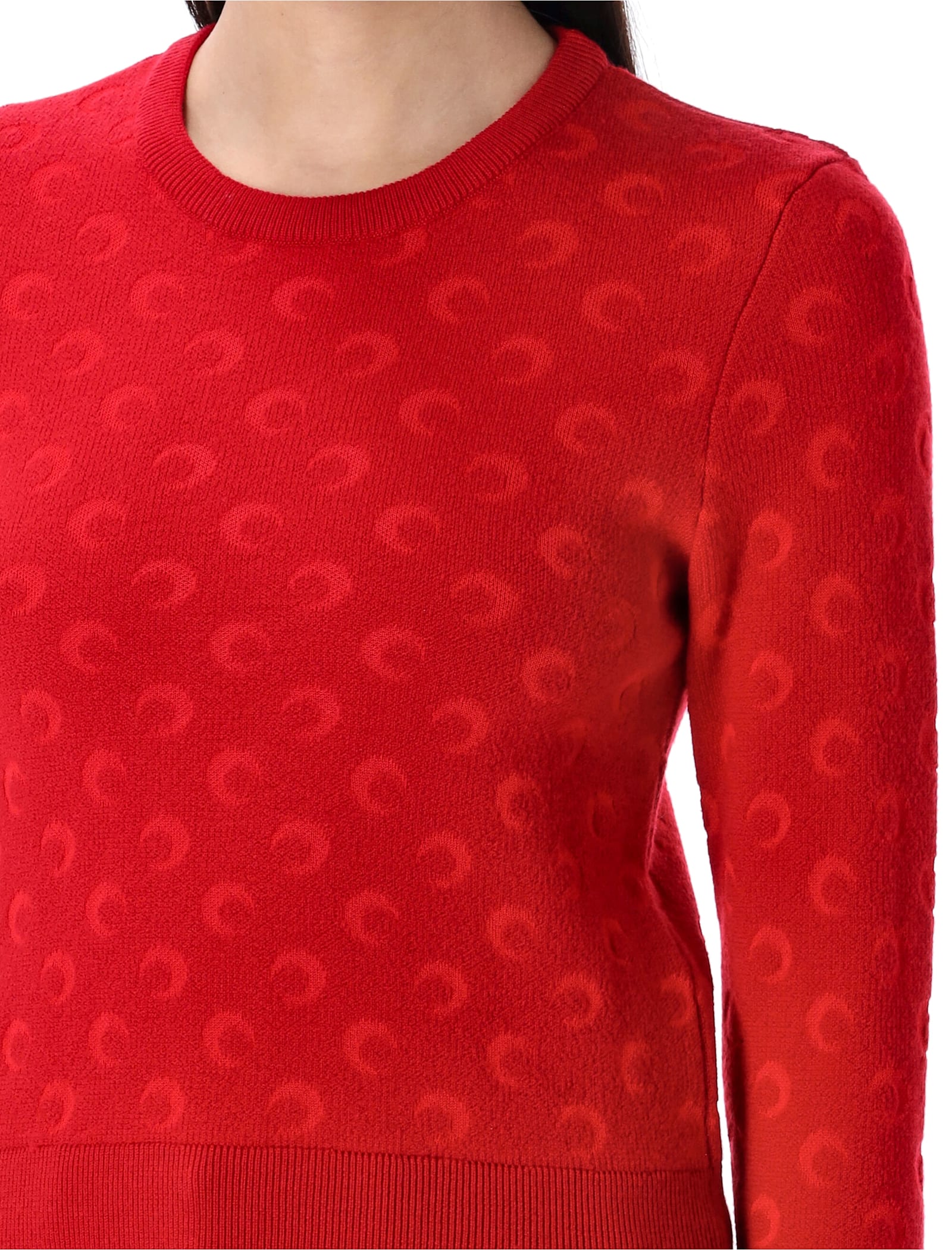 Marine Serre Moon Jacquard Knit Fitted Sweater In Red