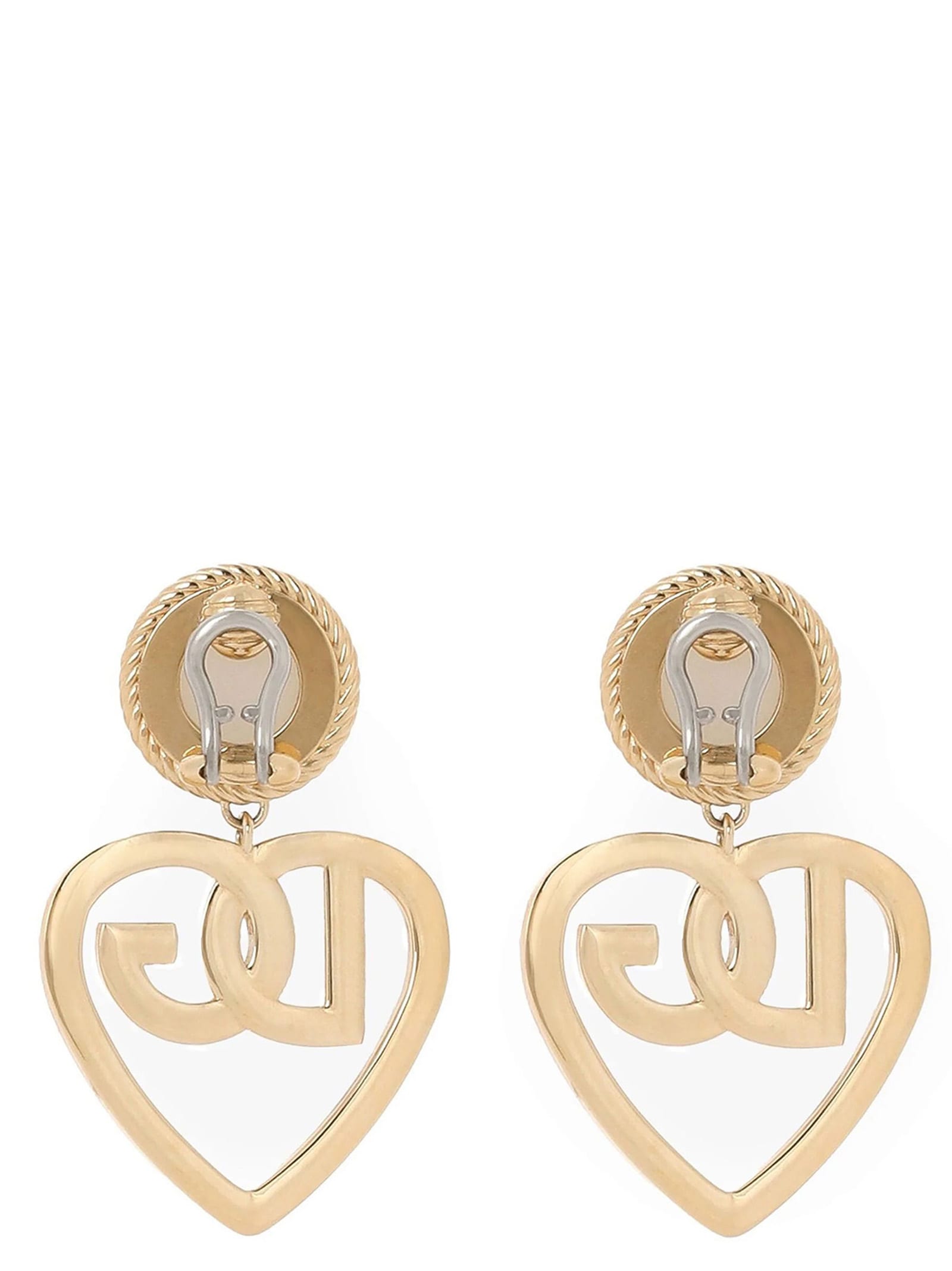 Shop Dolce & Gabbana Heart Pendant Logo Earrings In Gold