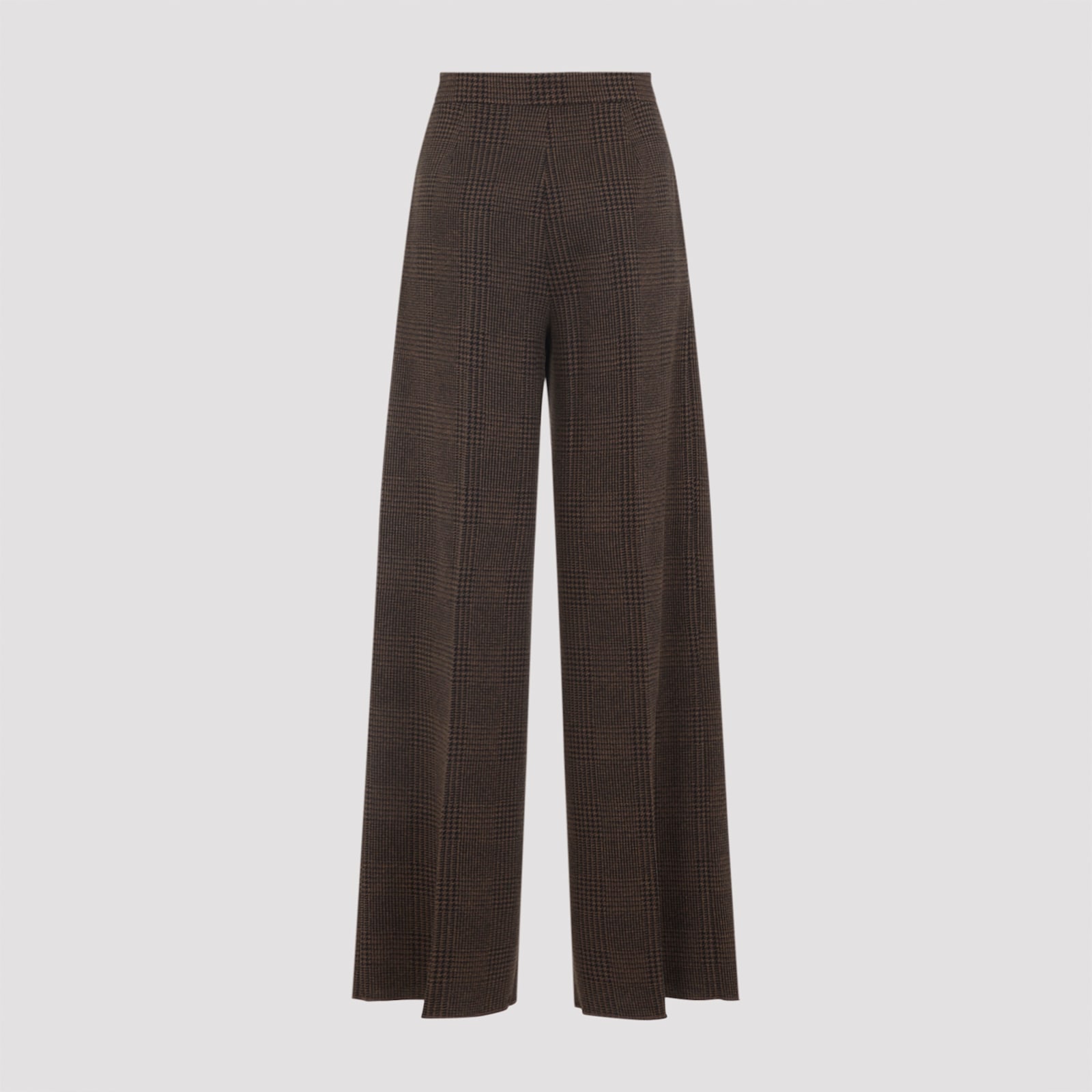 Max Mara Wide-leg Trousers With High Waist And Checkered Pattern In Brown