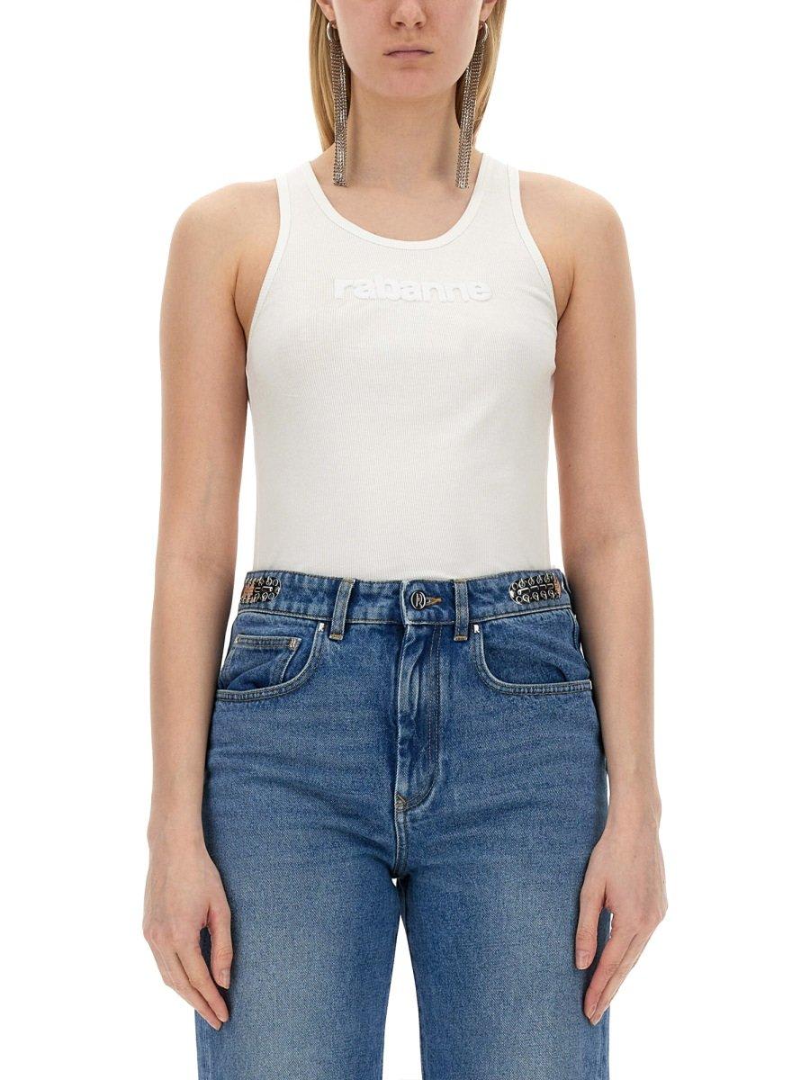 Shop Rabanne Logo Flocked Tank Top In White