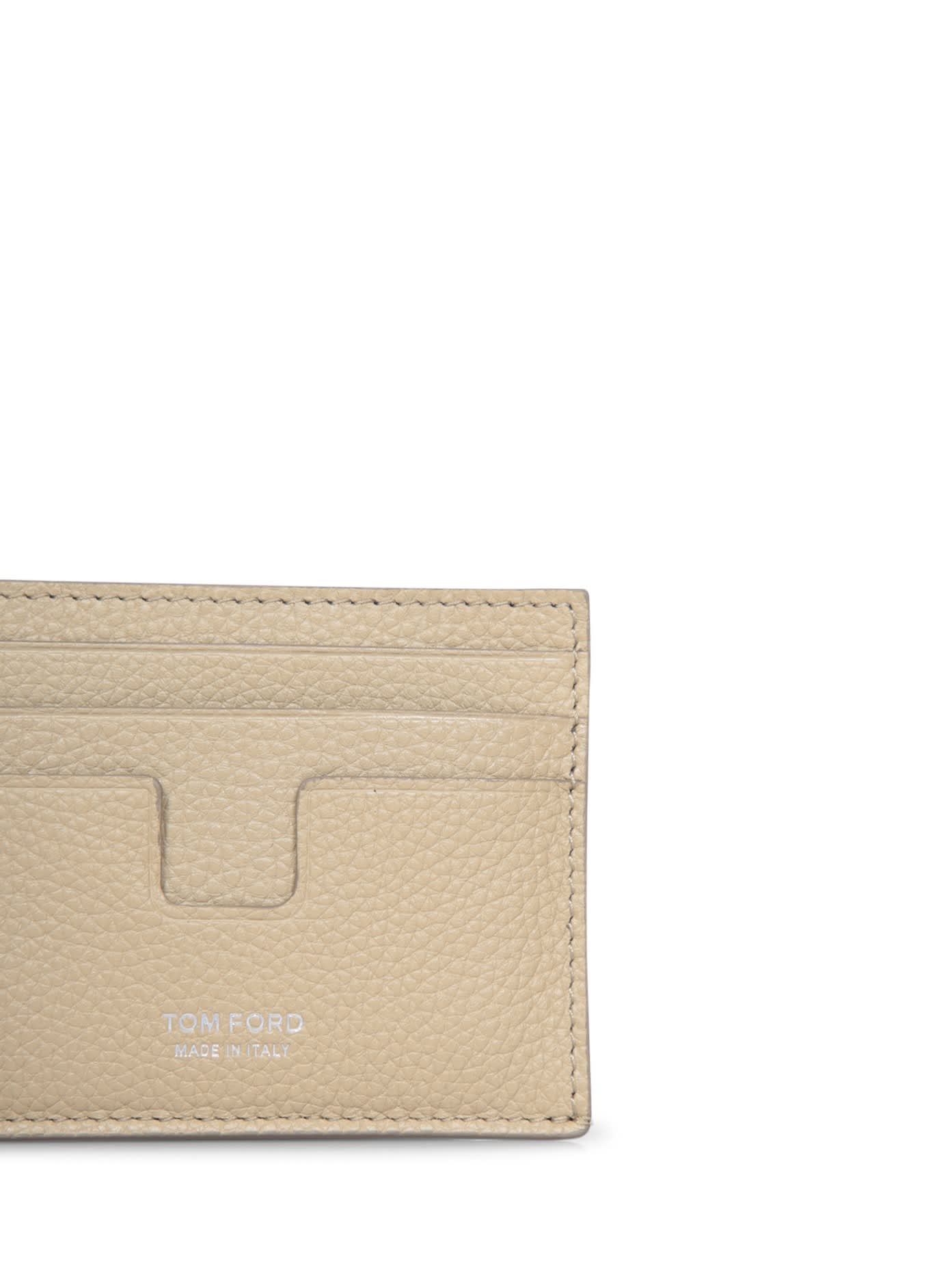 Tom Ford Leather Beige Card Holder In Neutral