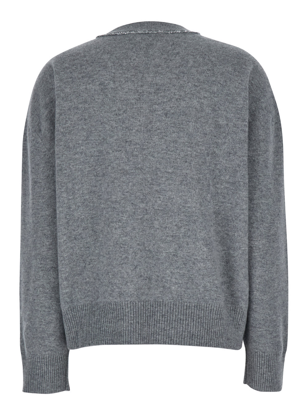 Shop Fabiana Filippi Grey Sweater With V Neck And Micro Sequins In Wool Blend Woman