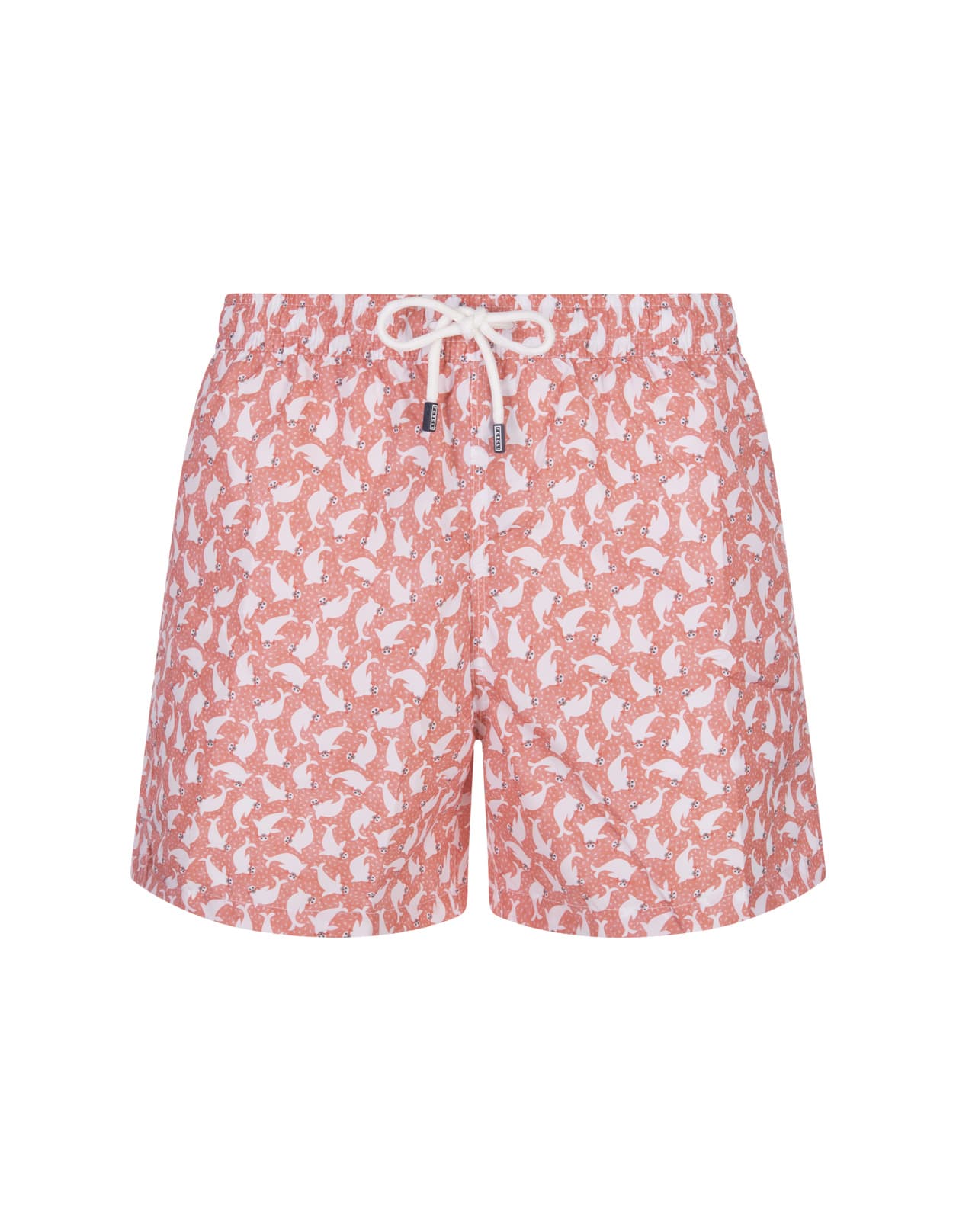 Fedeli Red Swim Shorts With Seal Pattern
