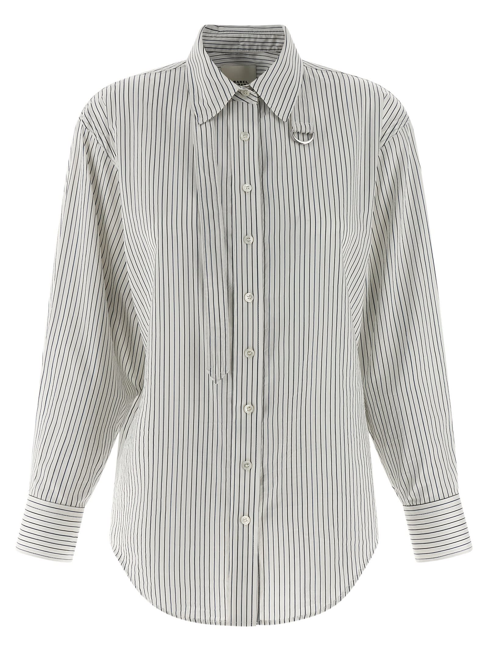 Isabel Marant Striped Long Sleeve Shirt With Adjustable Tie In Neutral