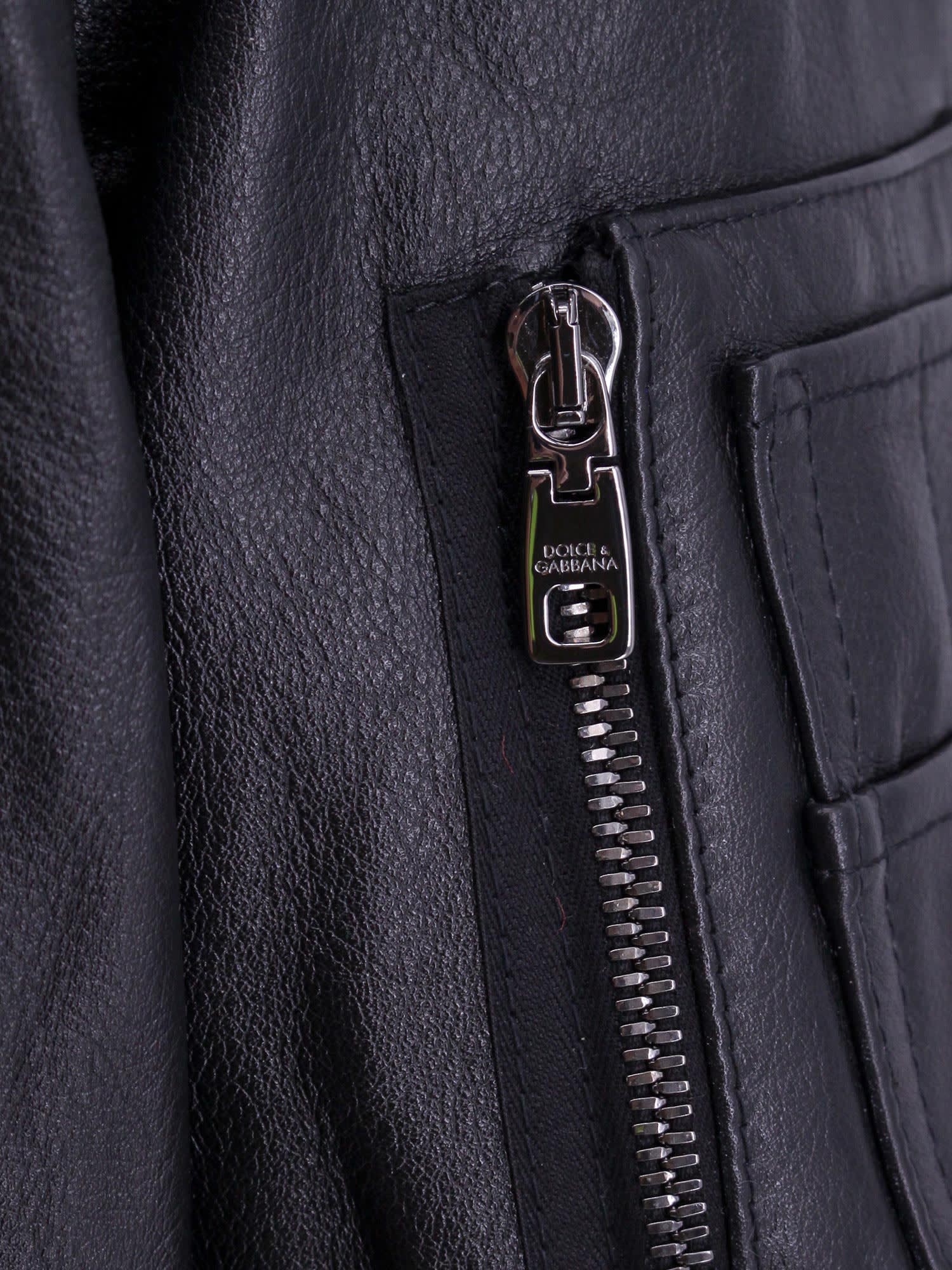 Dolce & Gabbana Leather Zip-up Bomber Jacket In Black