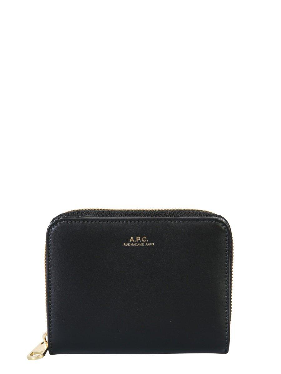 Shop Apc Logo Printed Zip-around Wallet In Lzz Noir