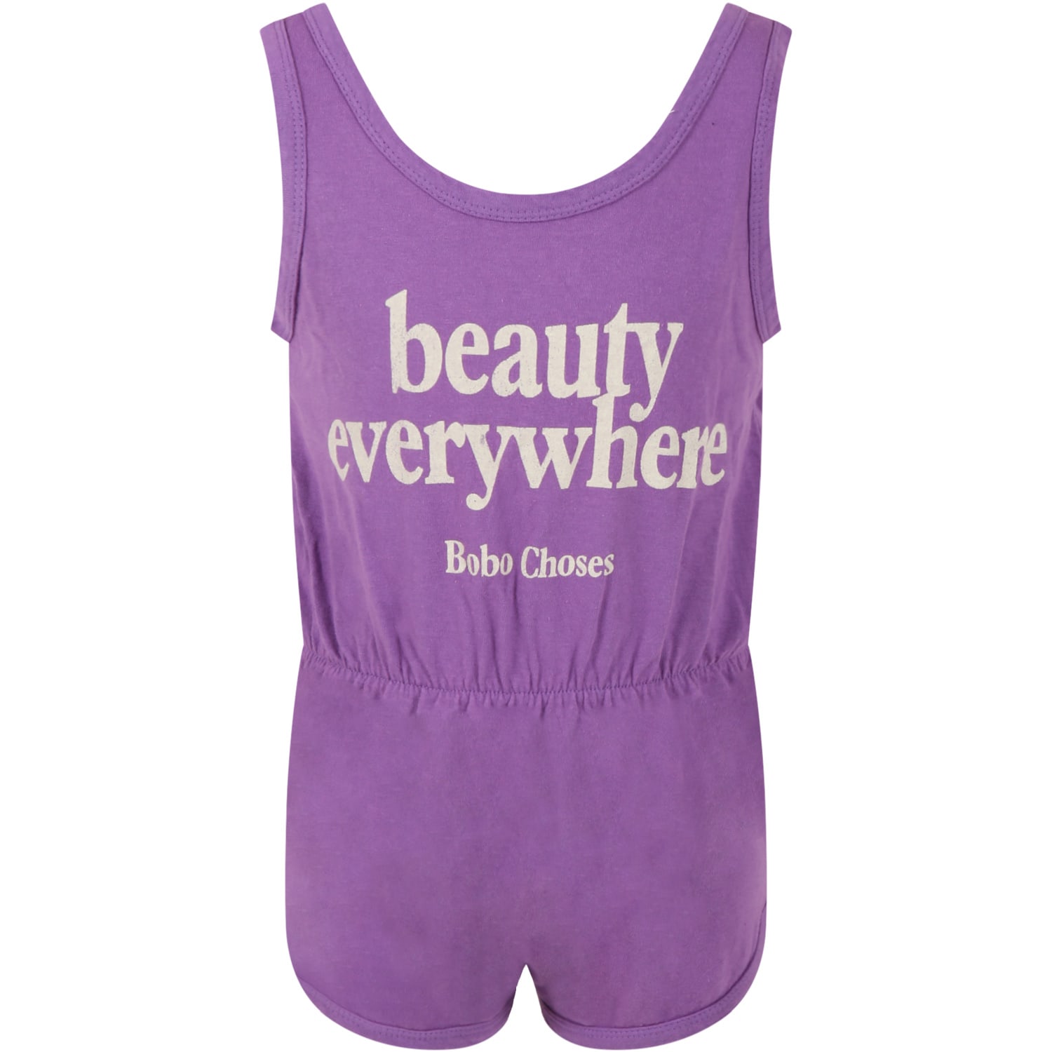 Bobo Choses Purple Jumpsuit For Girl With White Writing And Logo