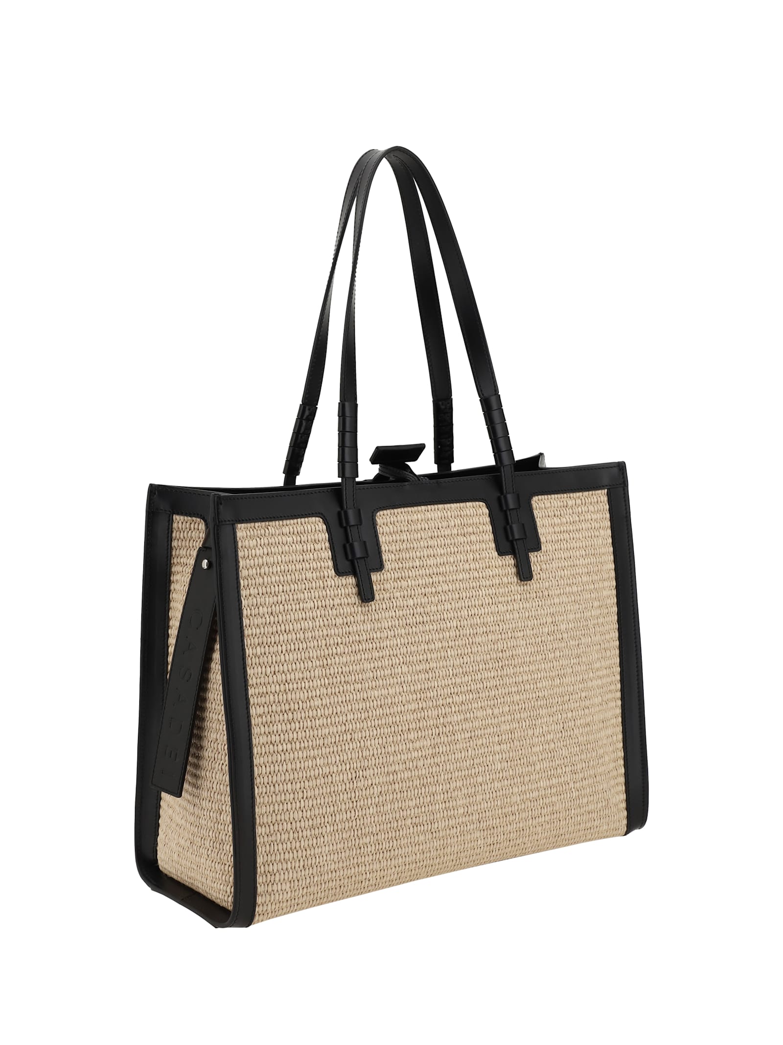 Casadei Rectangular Woven Texture Tote Bags In Naturale/nero