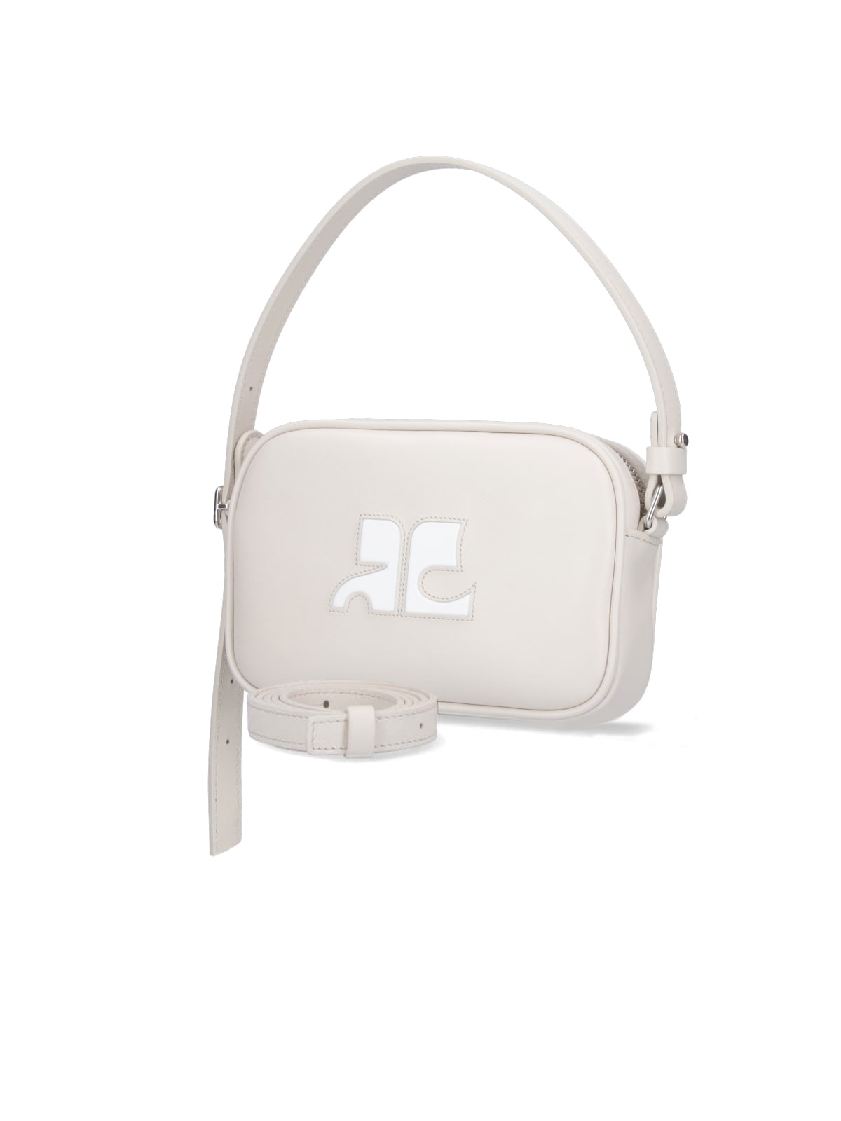Shop Courrèges Slim Leather Camera Shoulder Bag In Gray