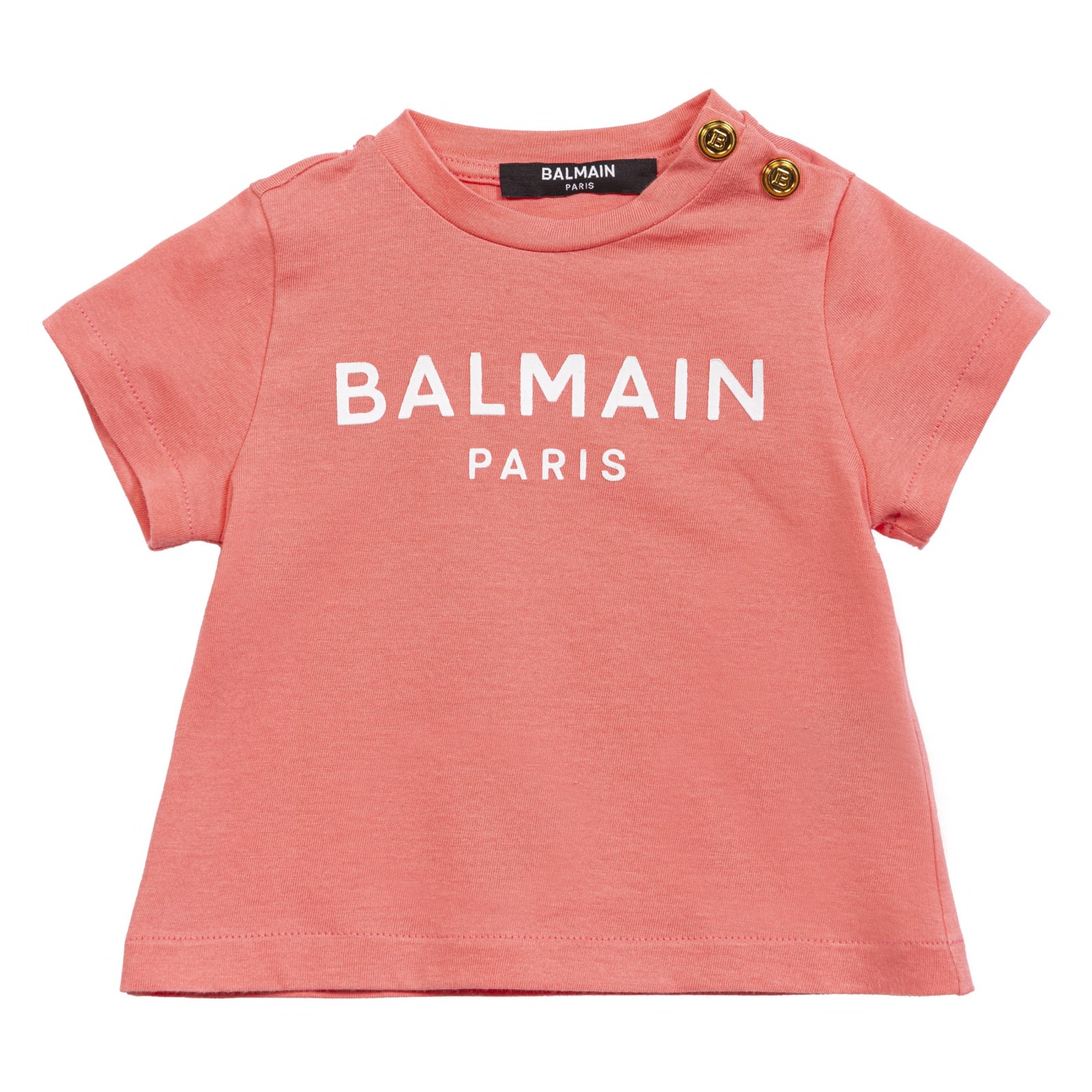 Balmain Babies' T-shirt With Print In Coral
