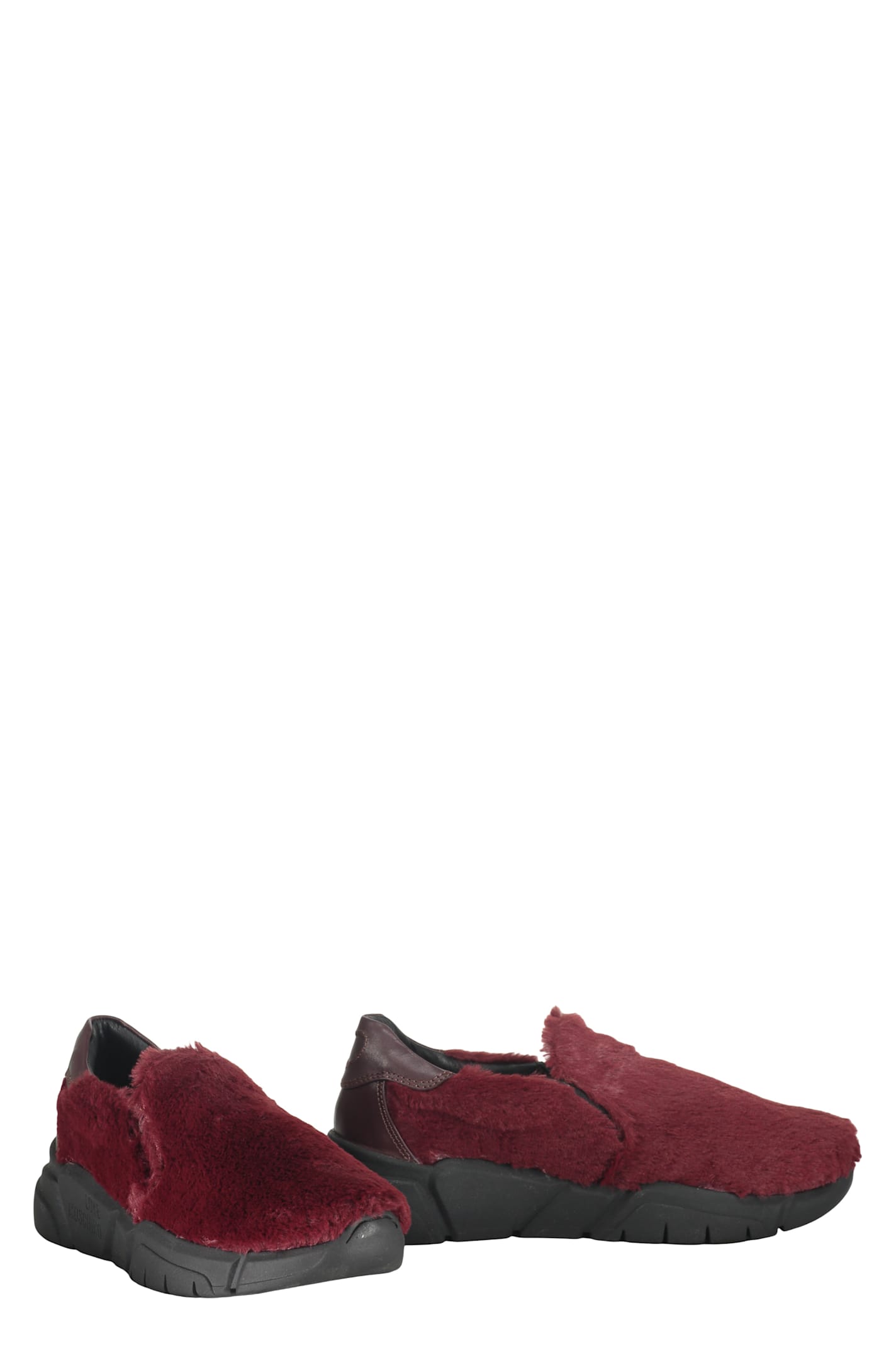 Moschino Faux-fur Slip-on Sneakers In Burgundy