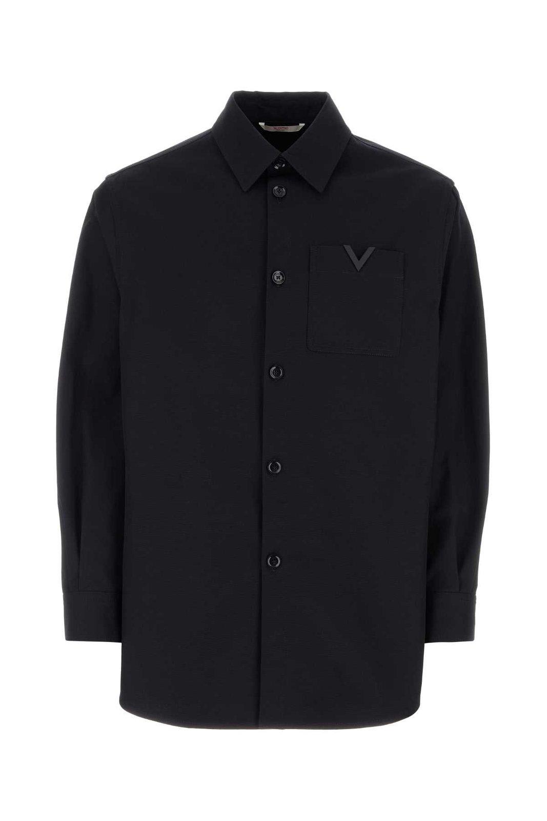 Valentino Rear Yoke Wool Blend Shirt In Navy