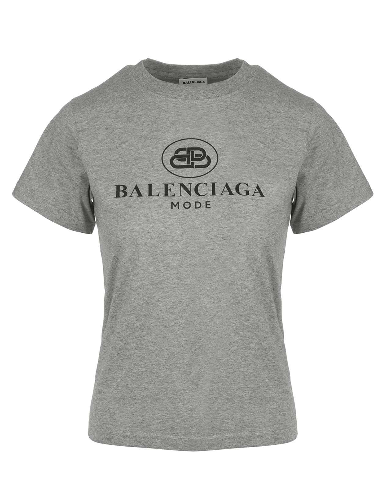 Balenciaga Woman Regular Fit Bb Logo Grey T-shirt